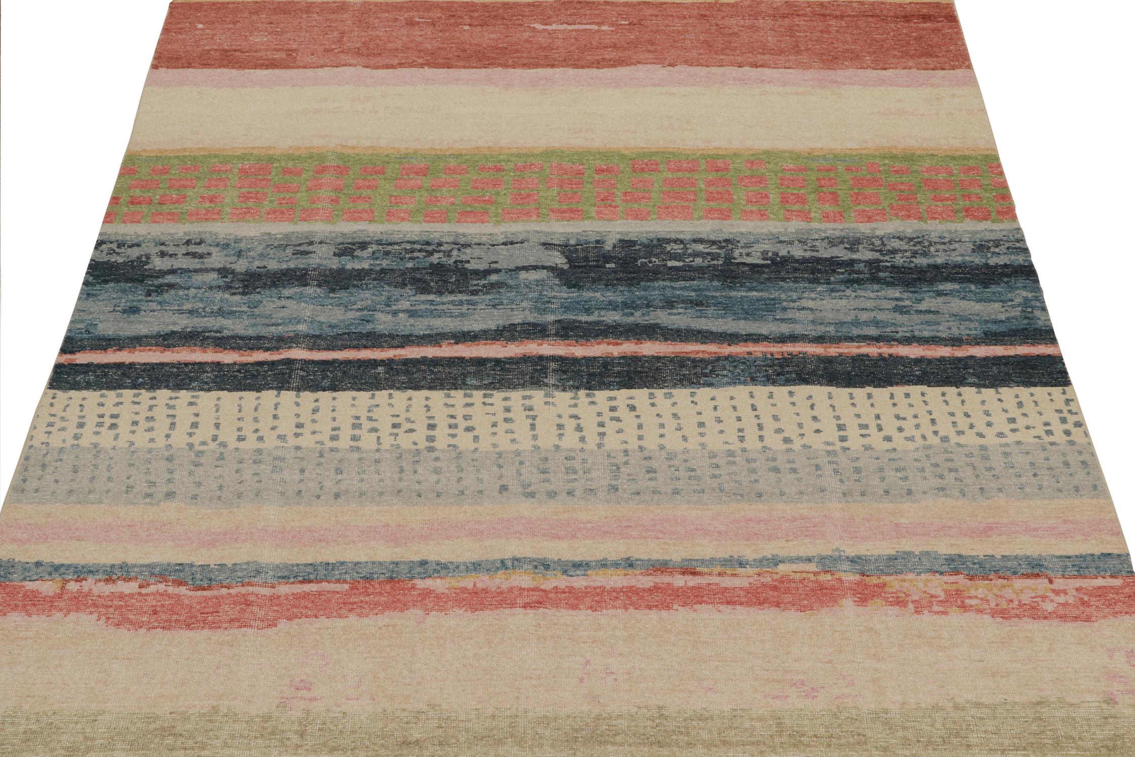 Modern Rug & Kilim’s Distressed style Abstract Rug in Polychromatic Pattern For Sale