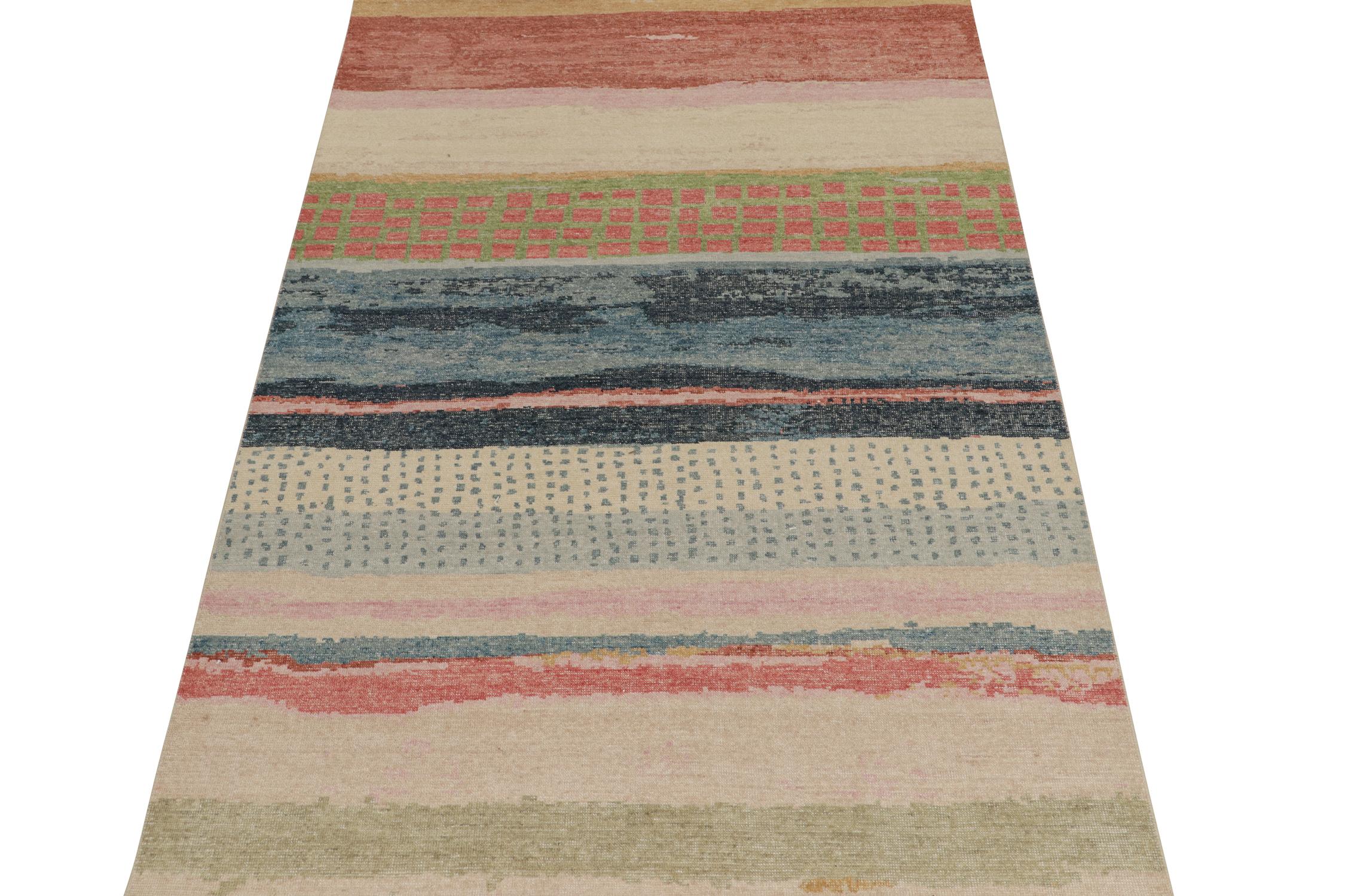 Modern Rug & Kilim’s Distressed style Abstract Rug in Polychromatic Pattern For Sale