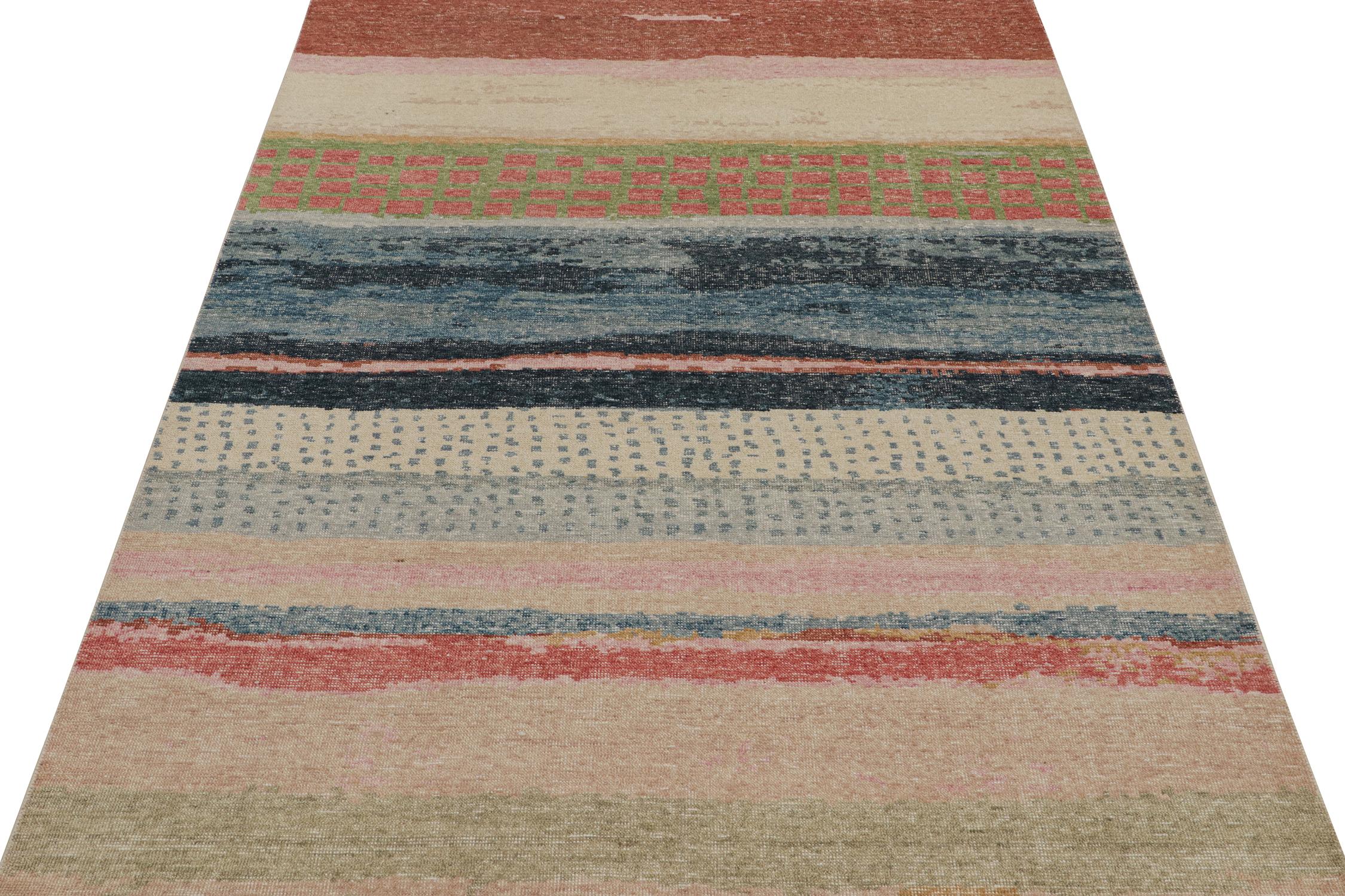 Modern Rug & Kilim’s Distressed Style Abstract Rug in Polychromatic Pattern For Sale