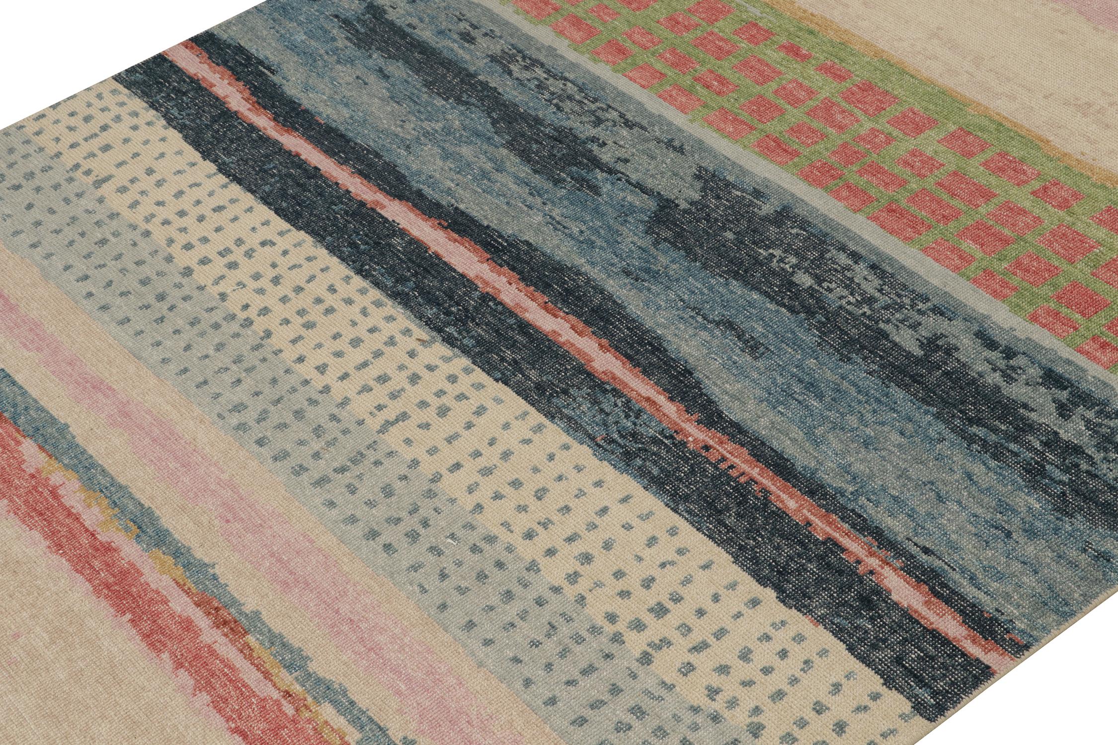 Indian Rug & Kilim’s Distressed style Abstract Rug in Polychromatic Pattern For Sale