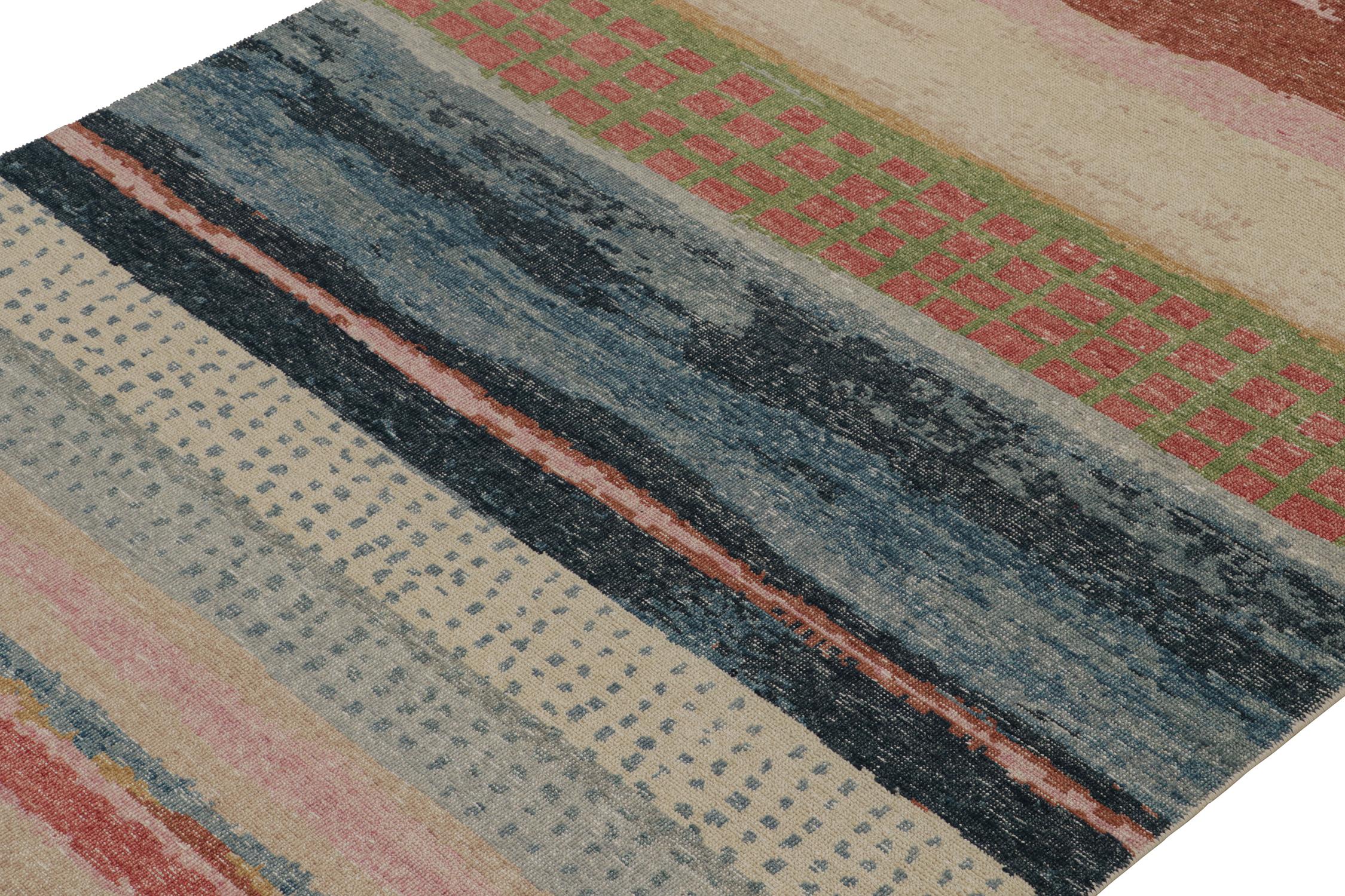 Indian Rug & Kilim’s Distressed Style Abstract Rug in Polychromatic Pattern For Sale