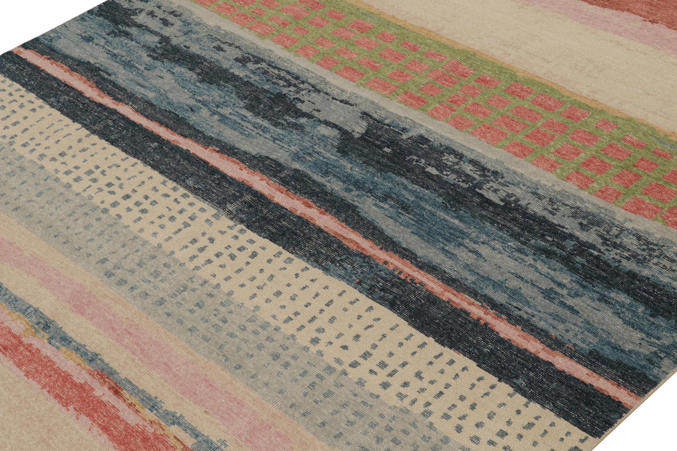 Hand-Knotted Rug & Kilim’s Distressed style Abstract Rug in Polychromatic Pattern For Sale