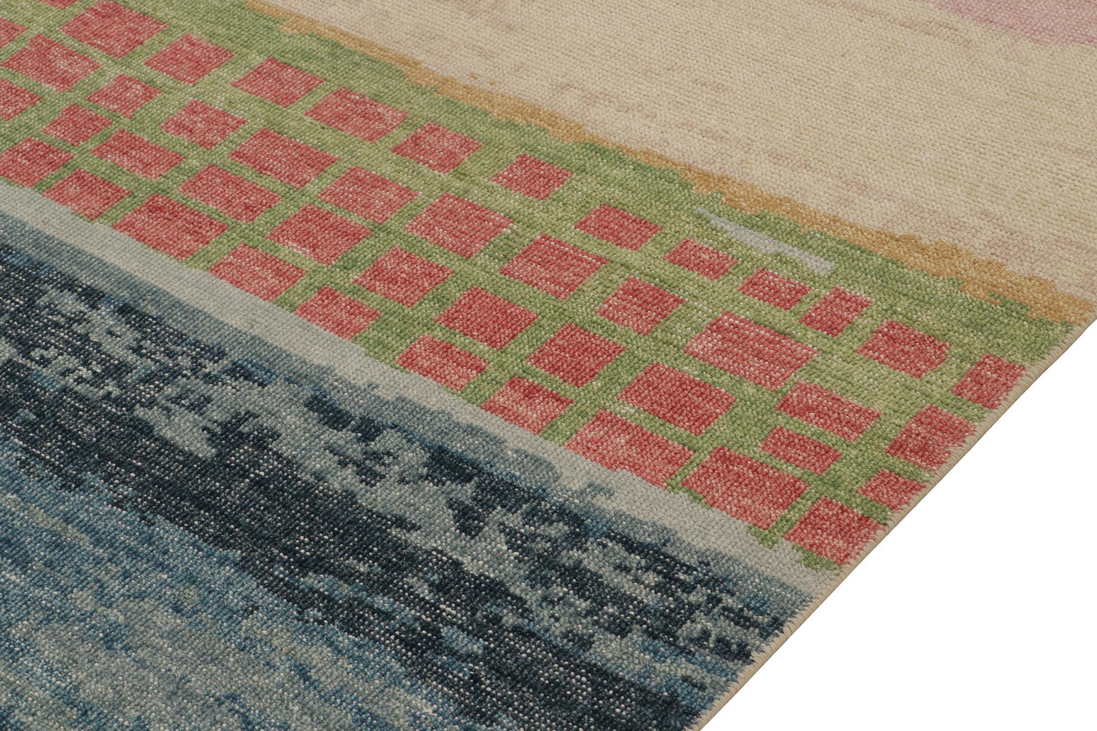 Hand-Knotted Rug & Kilim’s Distressed style Abstract Rug in Polychromatic Pattern For Sale