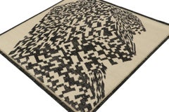 Rug & Kilim’s Distressed Style Abstract rug in White and Black Geometric Pattern