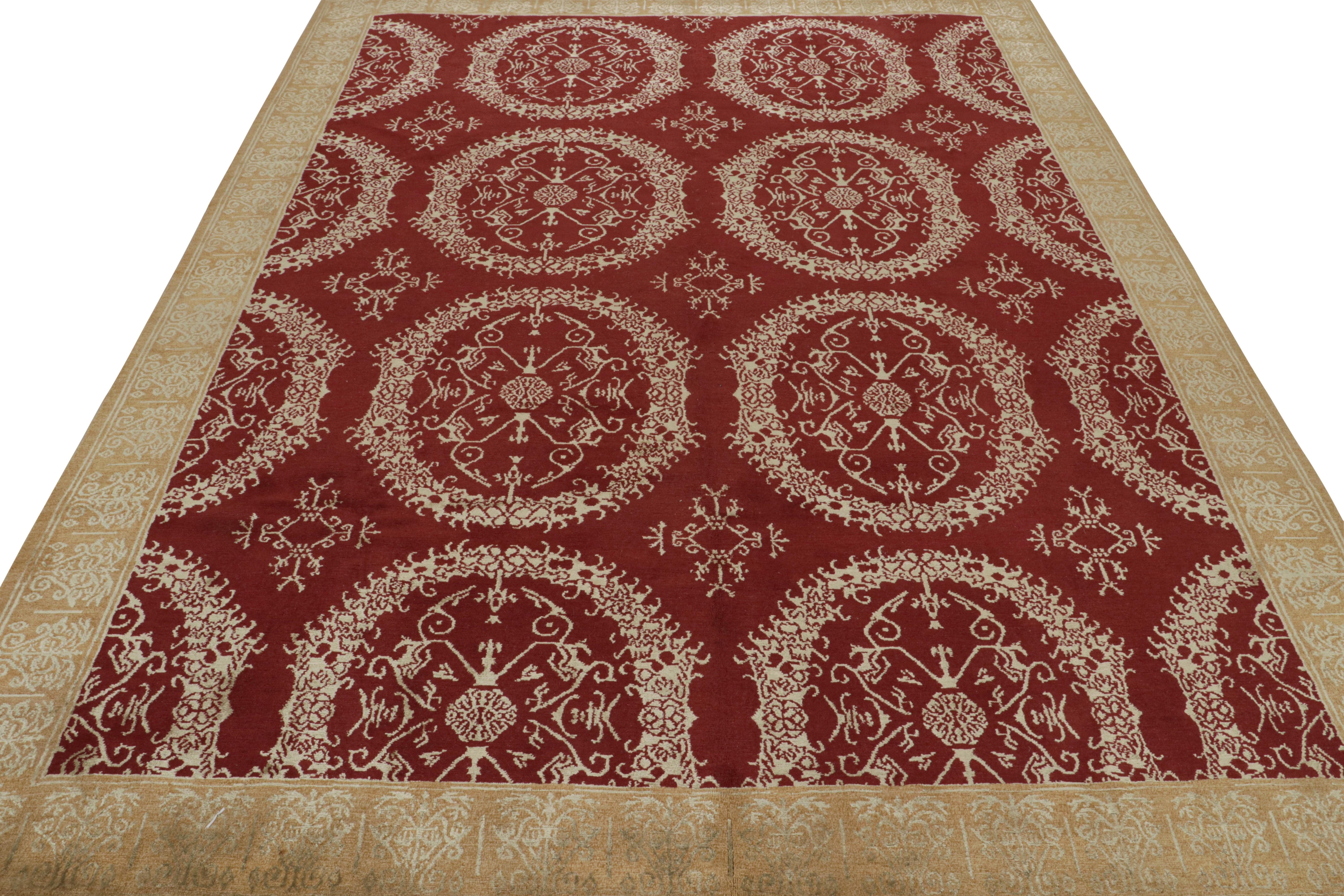 Modern Rug & Kilim’s Distressed Style Abstract Runner in Beige-Brown Geometric Pattern For Sale