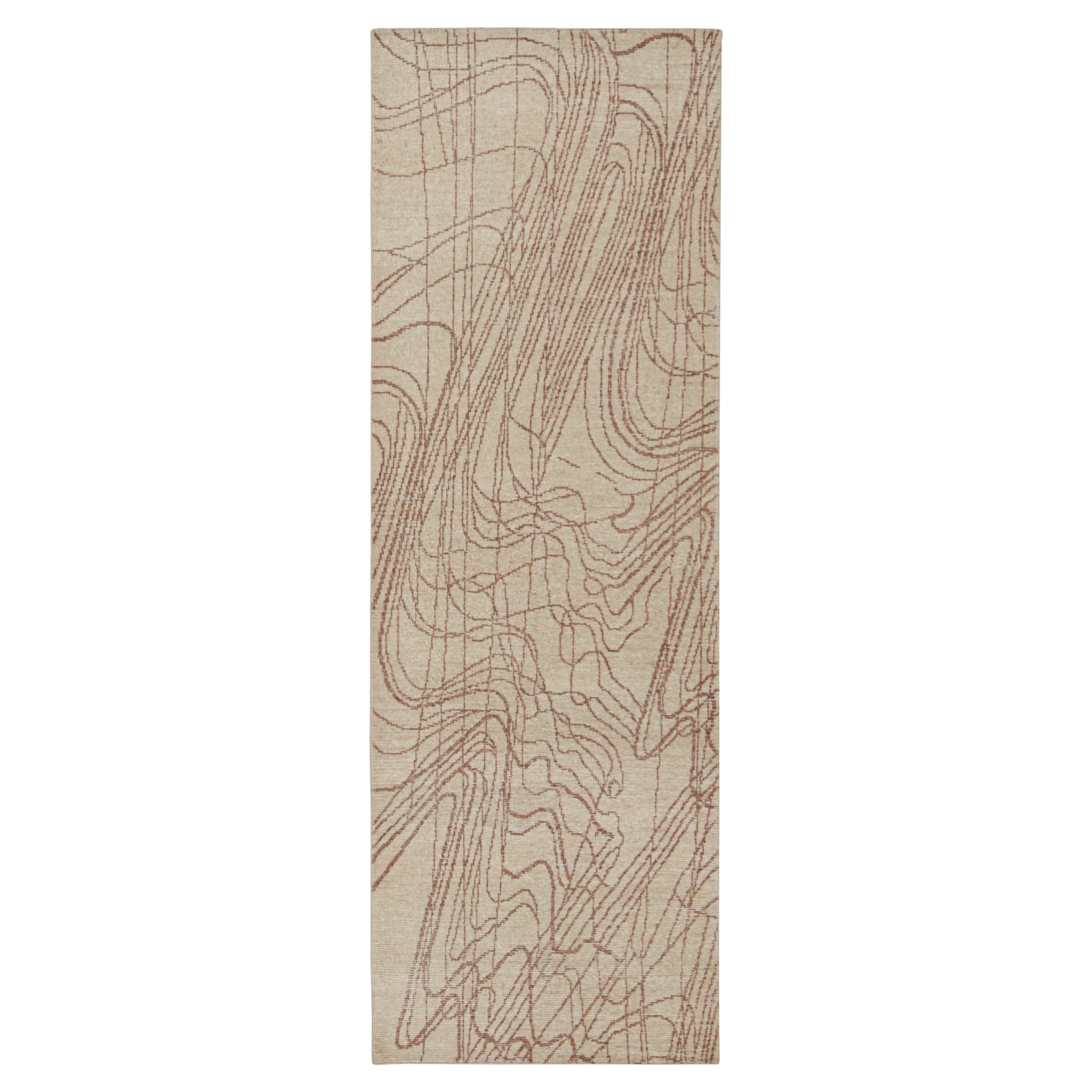 Abstrakter Lufer im Distressed-Stil von Rug & Kilim in Beige-Braun mit geometrischem Muster