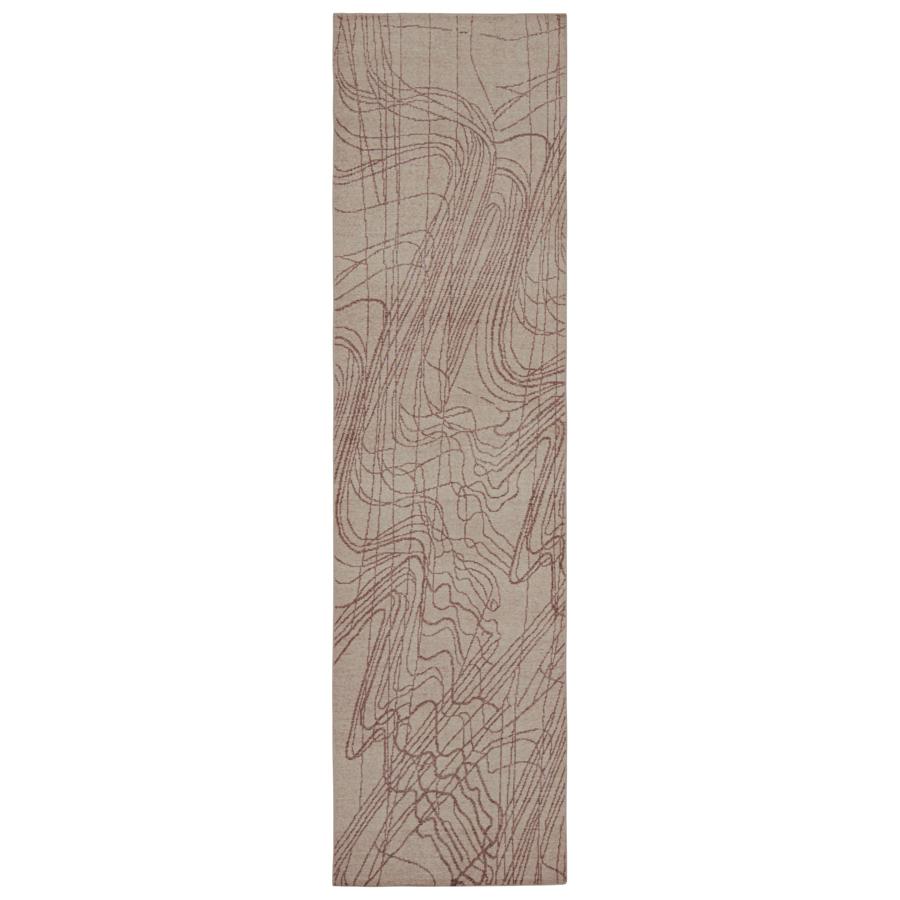 Abstrakter Läufer von Rug & Kilim im Distressed-Stil in Beige-Braun mit geometrischem Muster