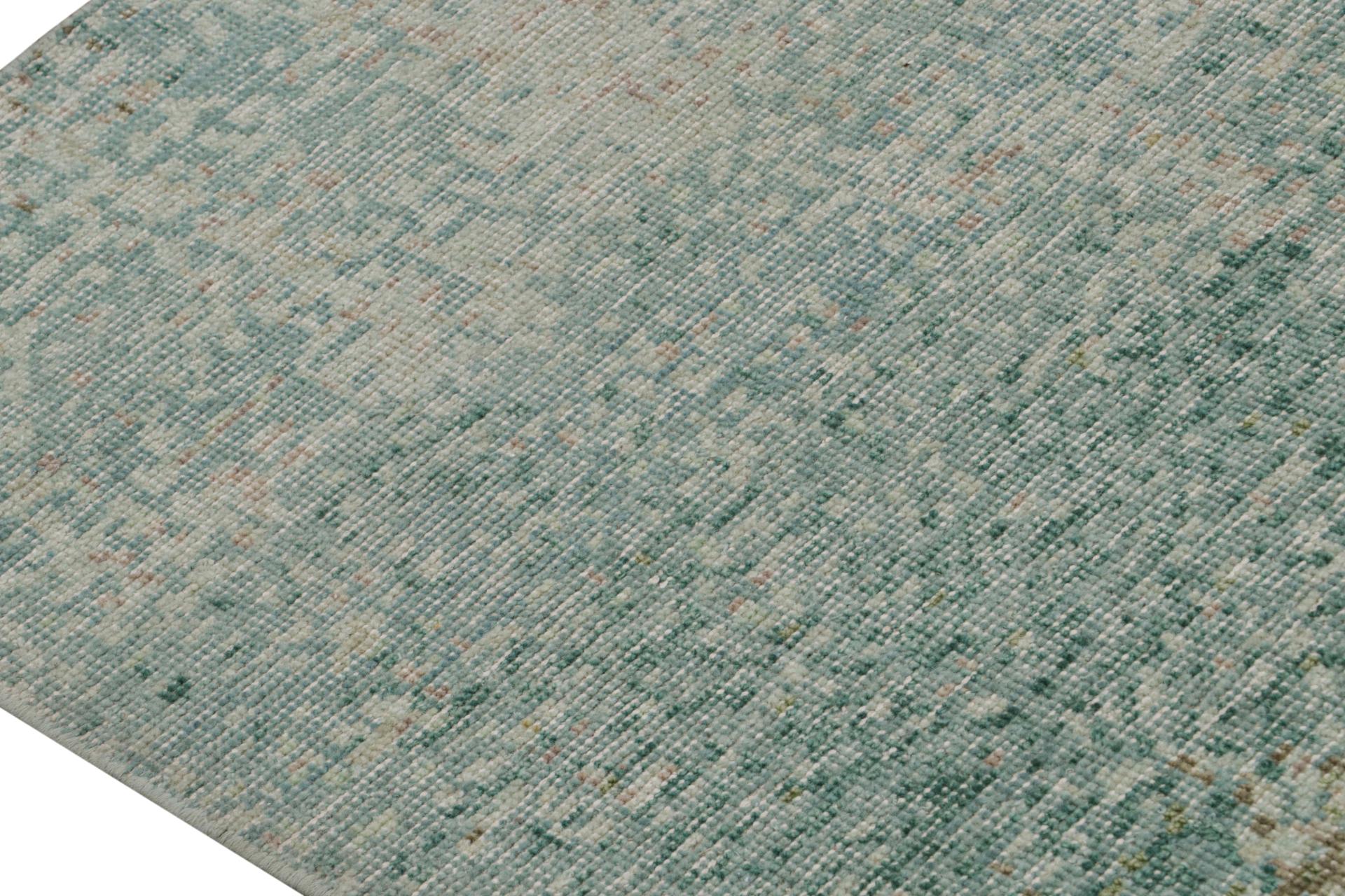Annodato a mano Rug & Kilim - Tappeto da corsa astratto in stile Distressed in blu e beige in vendita