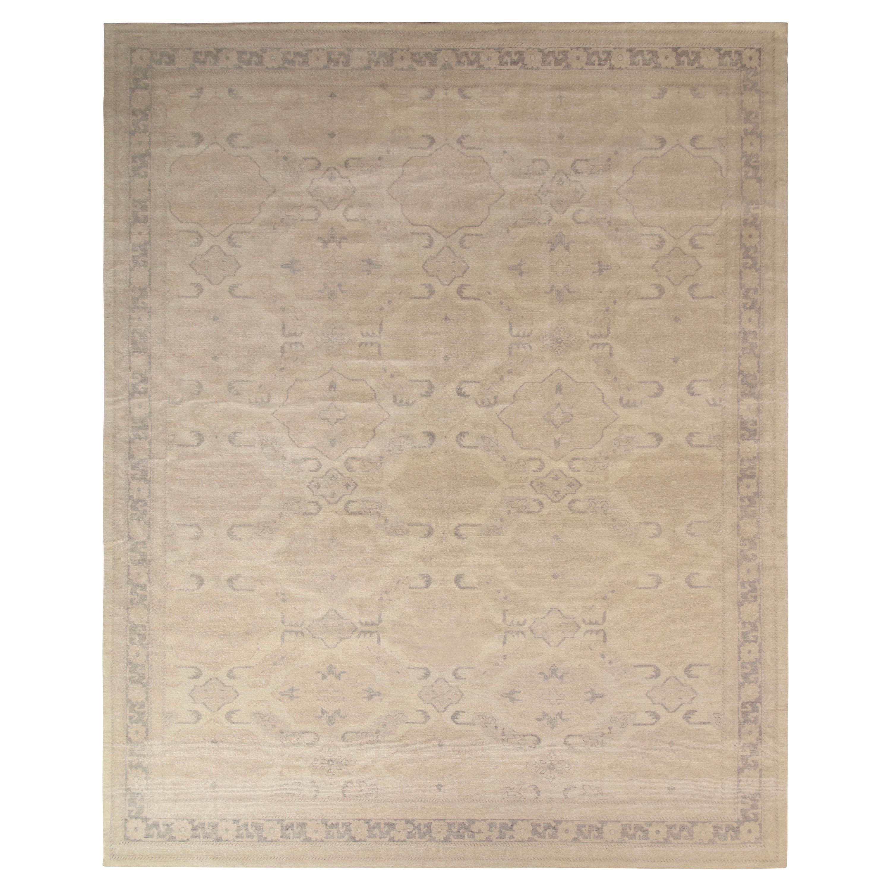 Rug & Kilim’s Distressed Style Classic Rug in Beige-Brown Geometric Pattern For Sale