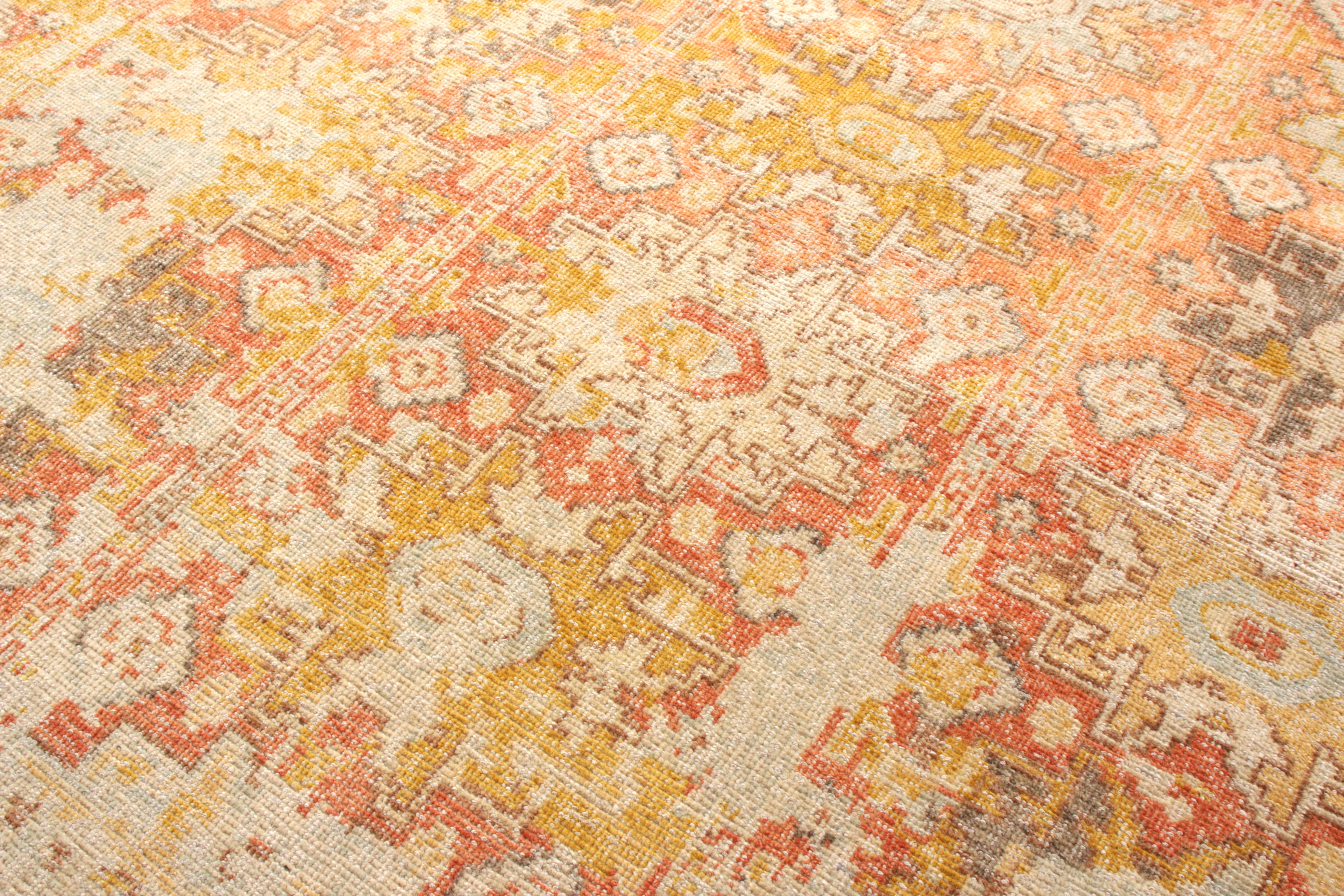 Other Rug & Kilim’s Distressed Style Classic Rug, Orange-Gold, Blue Geometric Pattern For Sale