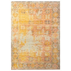 Rug & Kilim’s Distressed Style Classic Rug, Orange-Gold, Blue Geometric Pattern