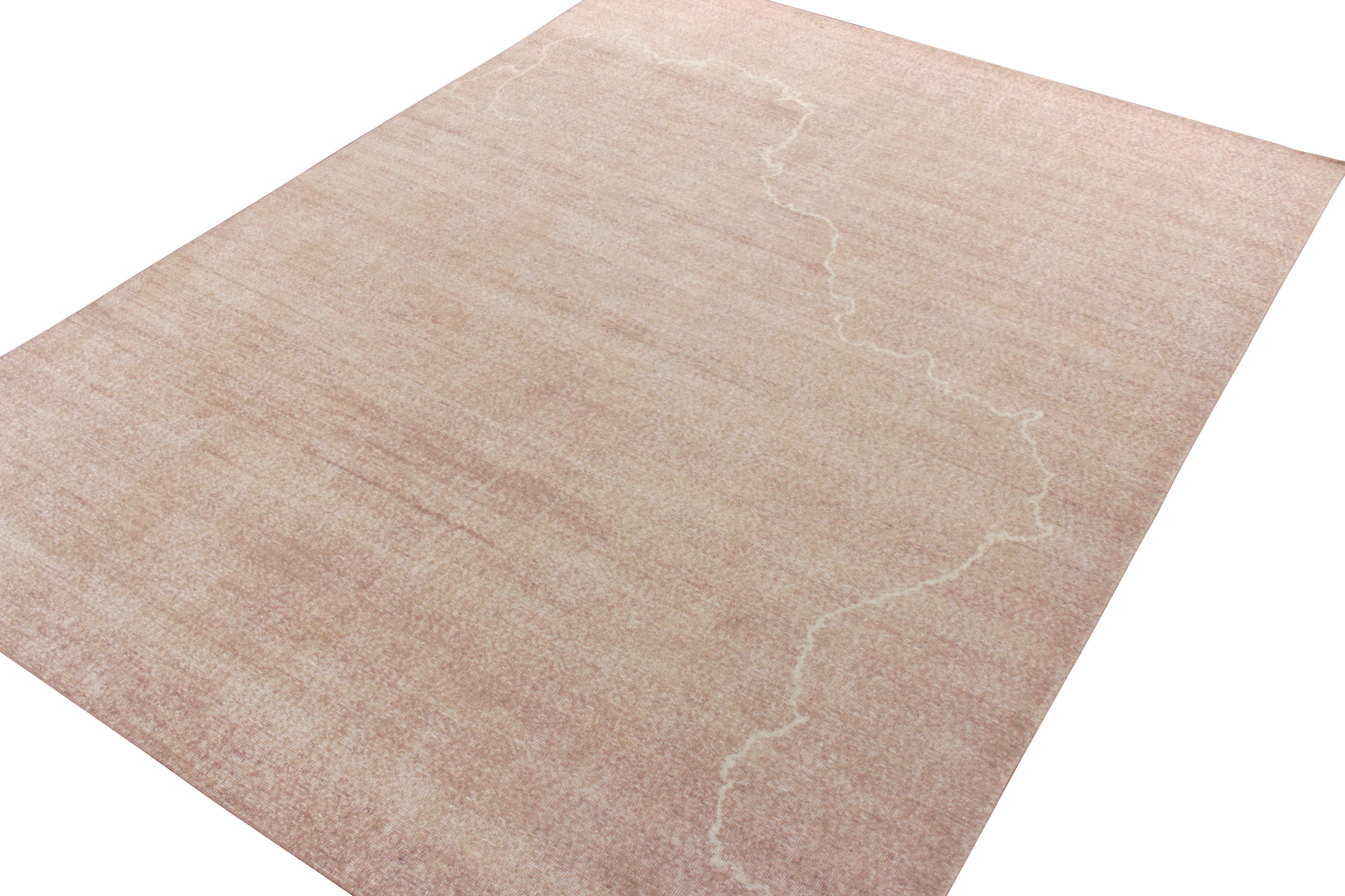 Other Rug & Kilim’s Distressed Style Contemporary Rug, Pink and Beige Abstract Pattern For Sale