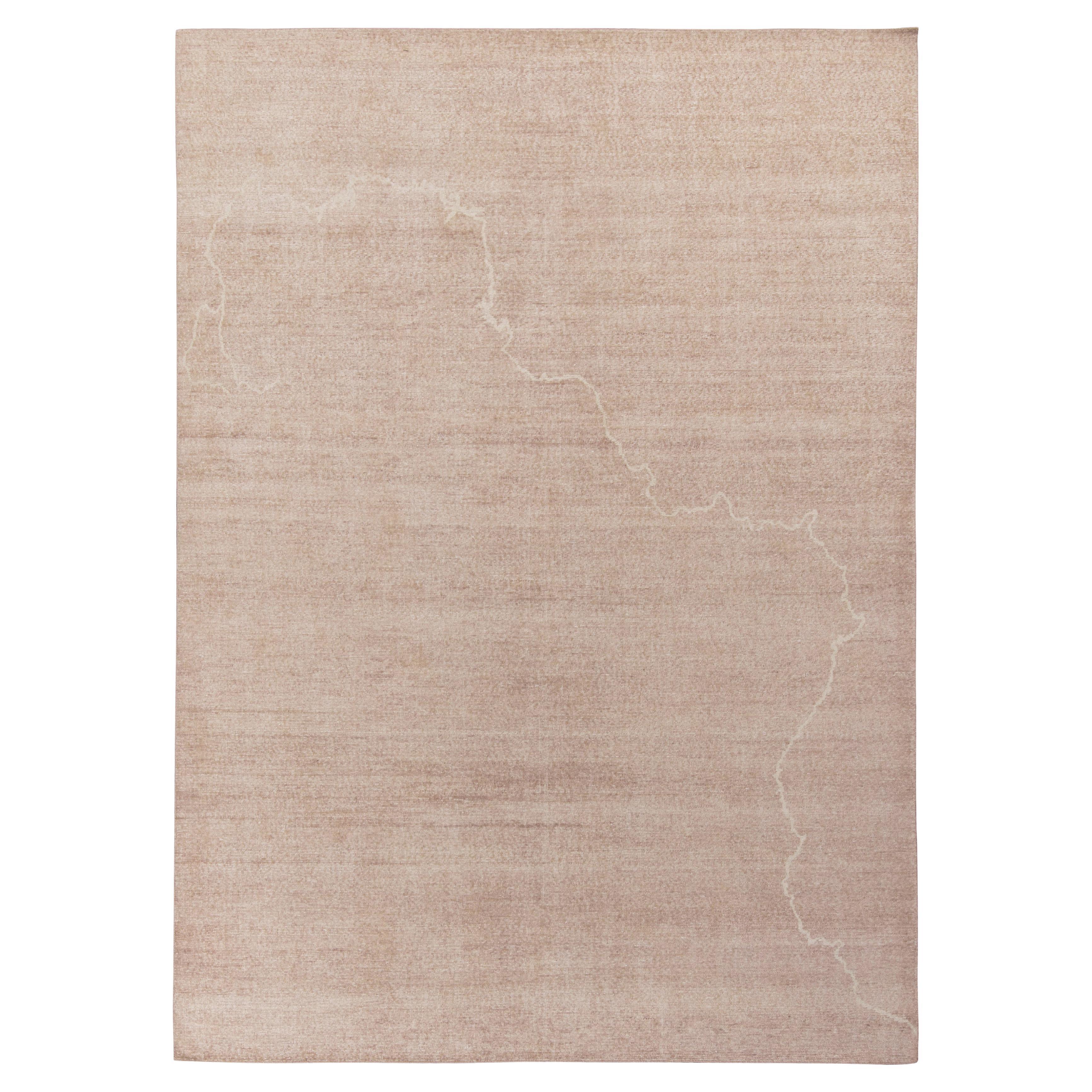 Rug & Kilim’s Distressed Style Contemporary Rug, Pink and Beige Abstract Pattern