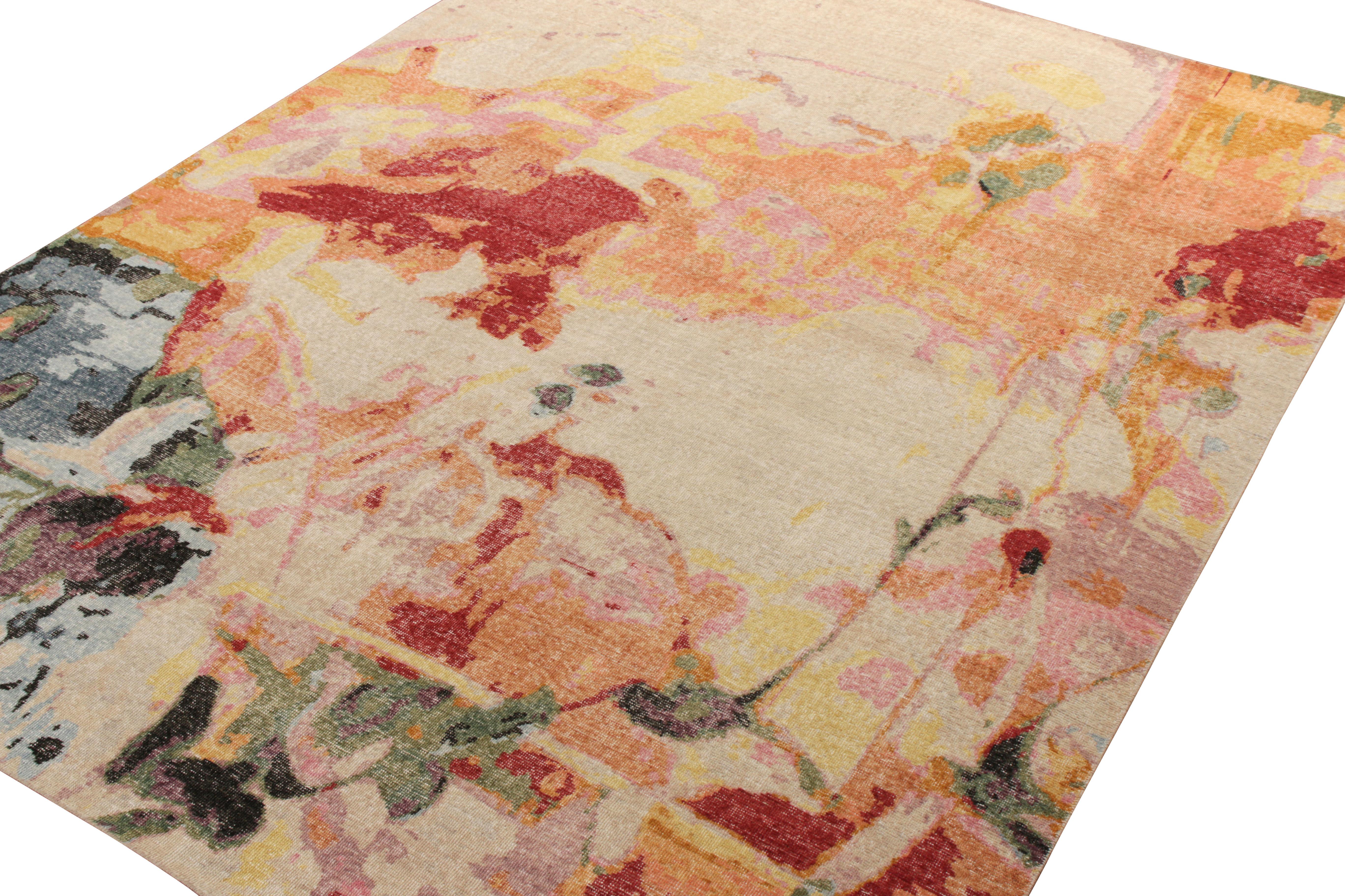 Other Rug & Kilim’s Distressed Style Custom Rug in Beige, Multicolor Abstract Pattern For Sale