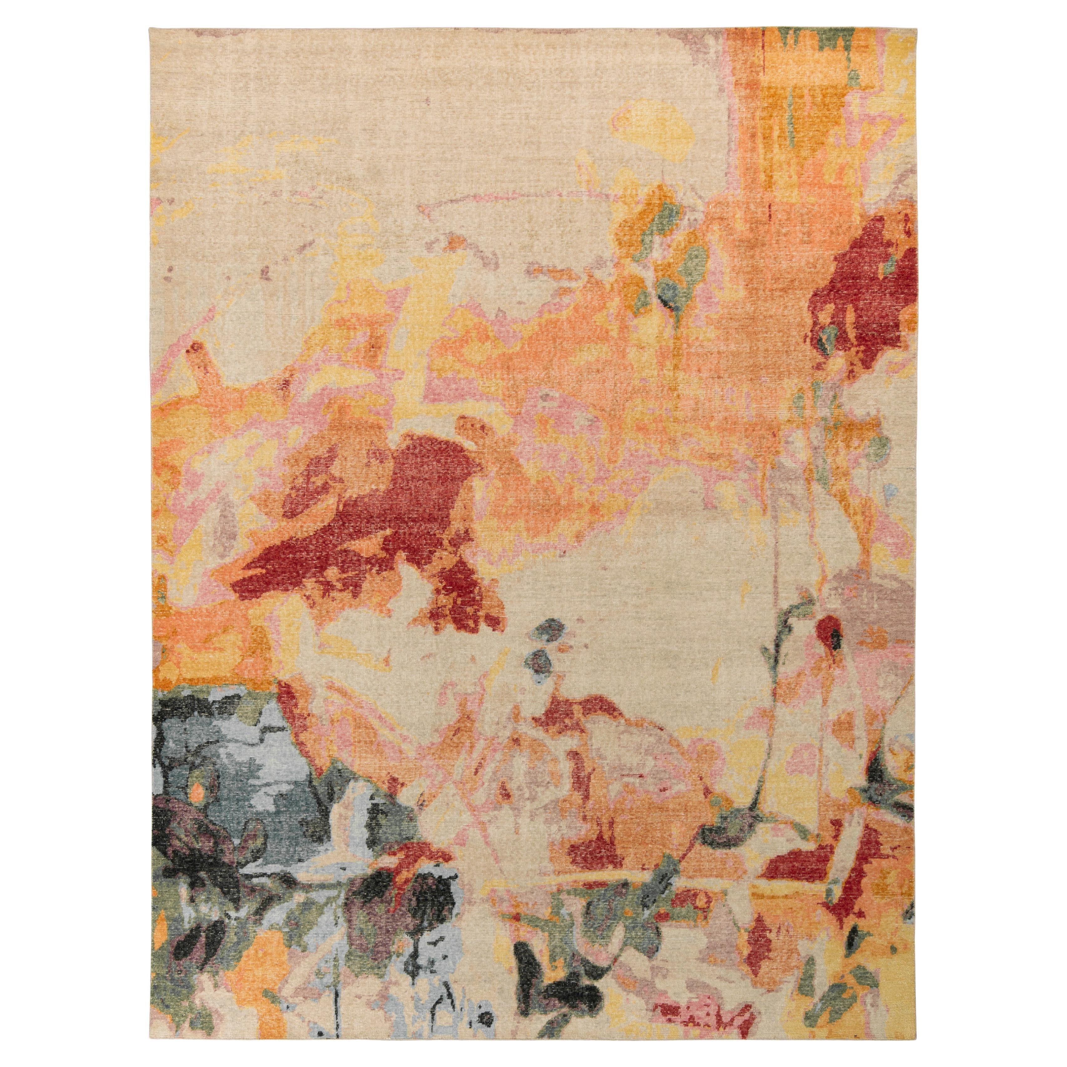 Rug & Kilim’s Distressed Style Custom Rug in Beige, Multicolor Abstract Pattern For Sale