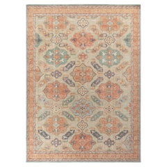 Rug & Kilim’s Distressed Style Custom Rug in Beige, Orange Geometric Pattern