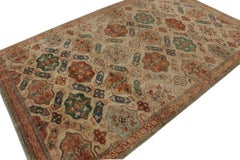 Rug & Kilim’s Distressed Style Custom rug in Beige, Red & Teal Geometric Pattern