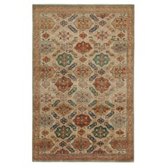 Rug & Kilim’s Distressed Style Custom rug in Beige, Red & Teal Geometric Pattern