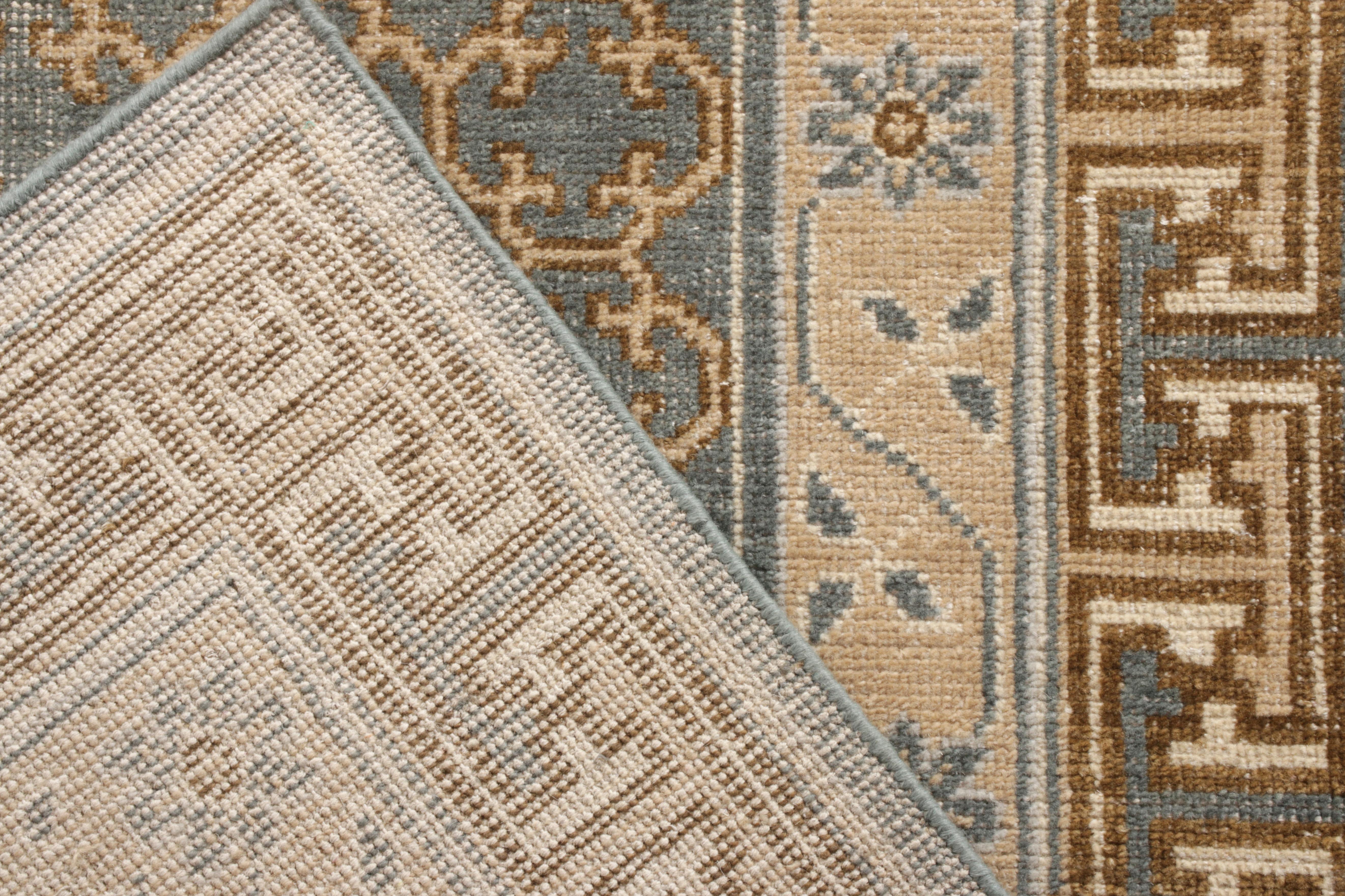 Rug & Kilim’s Distressed Style Custom Rug in Blue, Beige-Brown Geometric Pattern In New Condition For Sale In Long Island City, NY