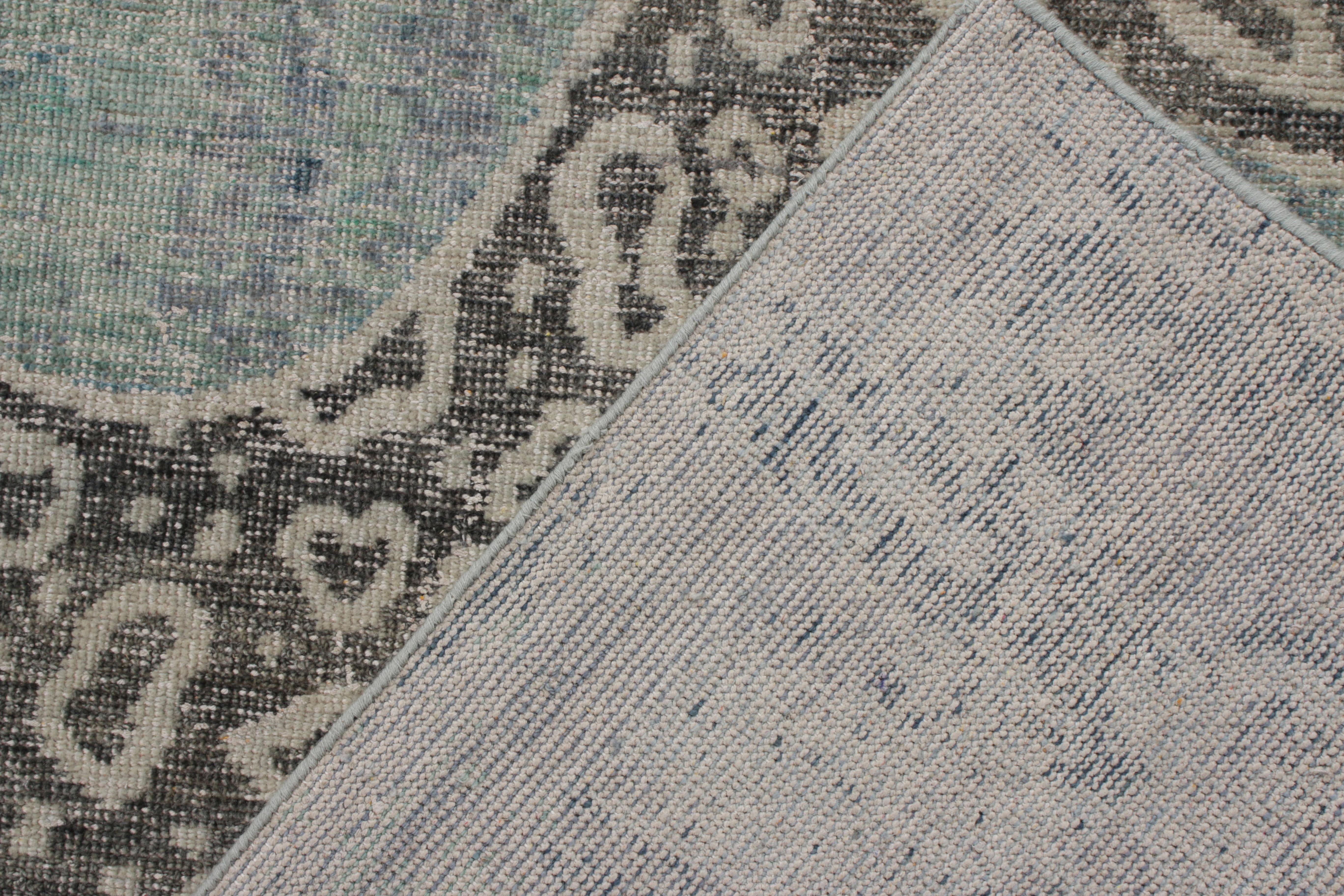 Hand-Knotted Rug & Kilim’s Distressed Style Custom Rug in Blue, Gray Pictorial Pattern For Sale