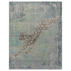 Alfombra personalizada estilo envejecido de Rug & Kilim en azul y gris con dibujo pictórico