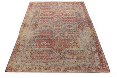 Rug & Kilim’s Distressed Style Custom Rug in Blue, Red, Yellow Tribal Pattern