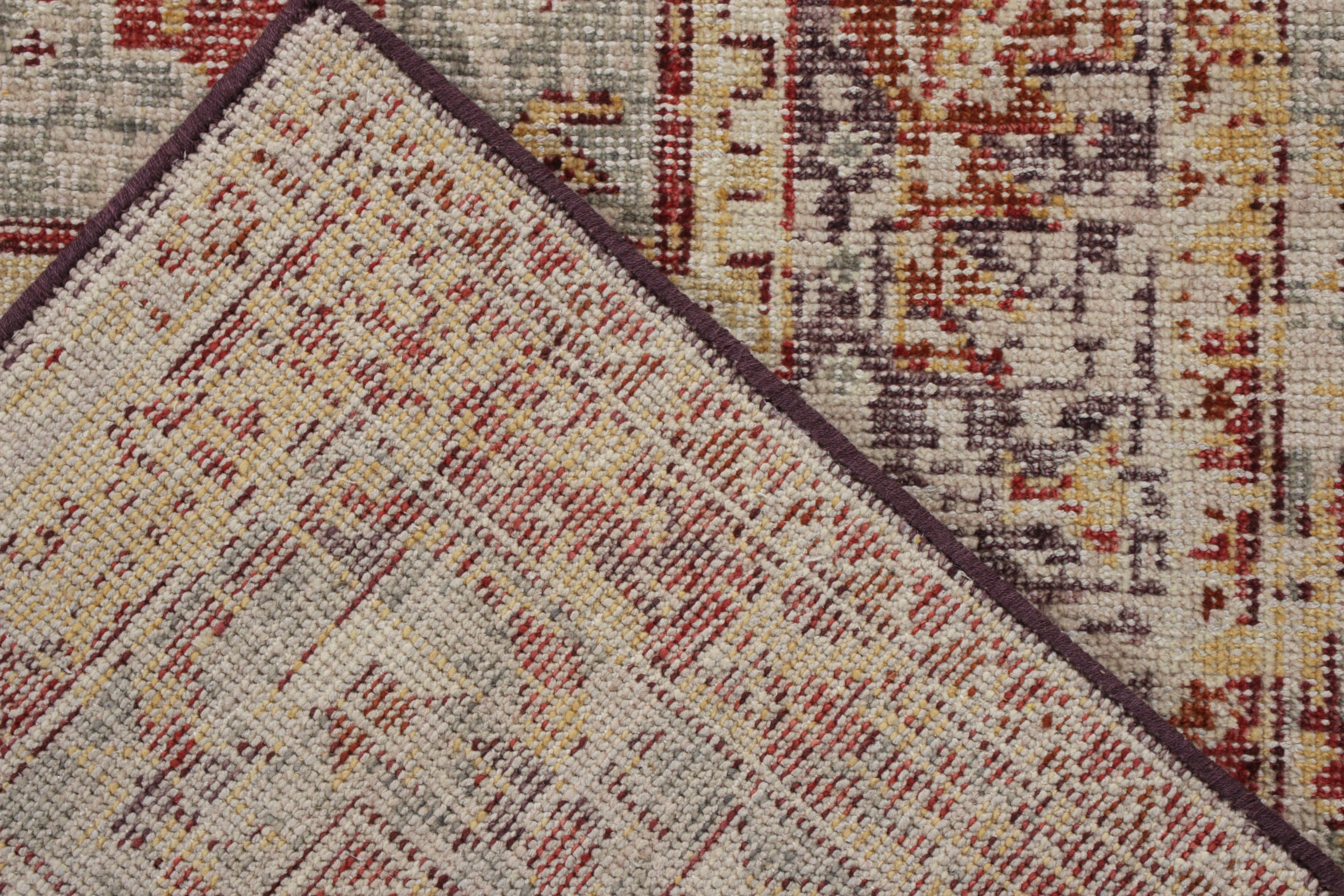 Indian Rug & Kilim’s Distressed Style Custom Rug in Blue, Red, Yellow Tribal Pattern For Sale