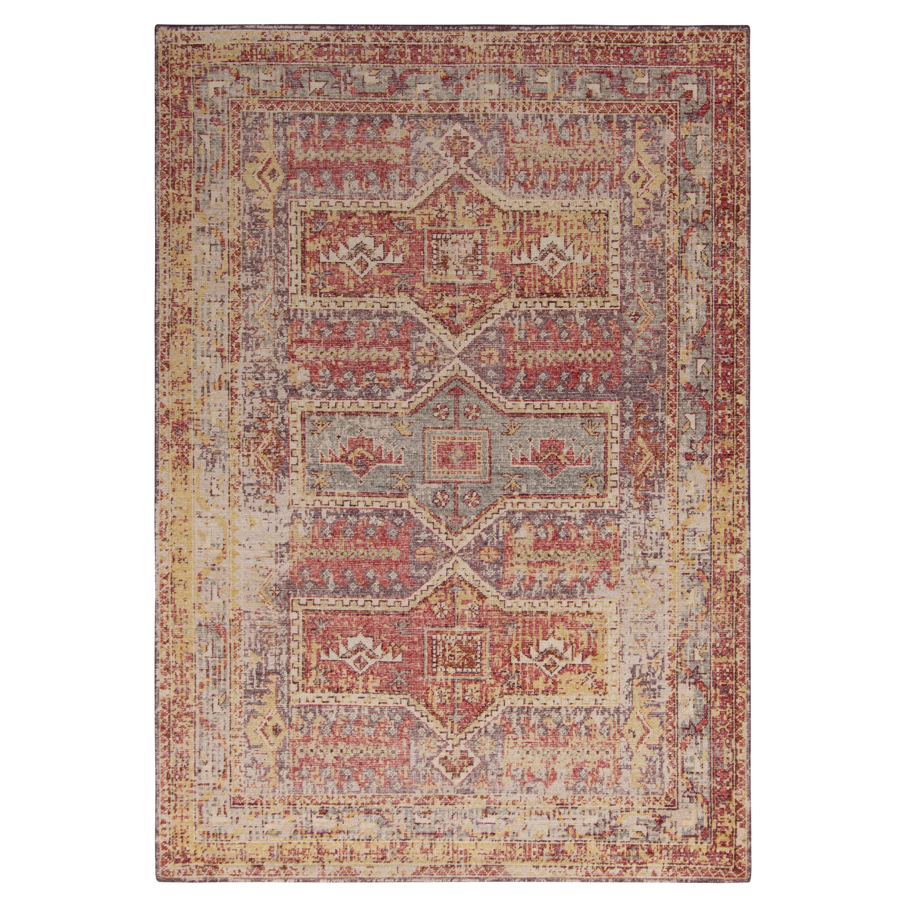 Alfombra personalizada estilo envejecido de Rug & Kilim con estampado tribal azul, rojo y amarillo