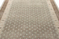 Rug & Kilim’s Distressed Style Custom Rug in Brown, Grey Geometric Pattern