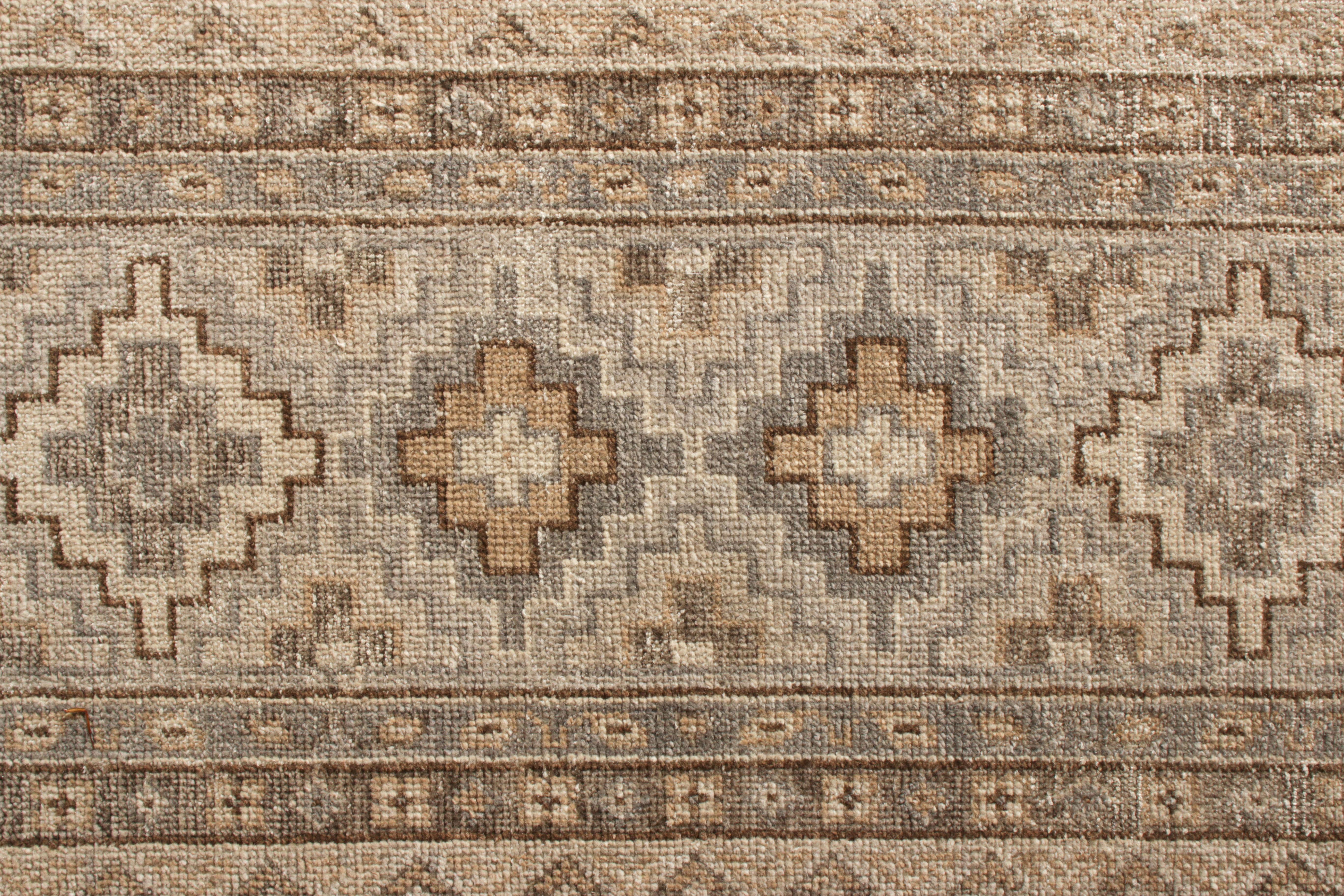 Indian Rug & Kilim’s Distressed Style Custom Rug in Gray, Beige-Brown Geometric Pattern For Sale