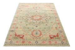 Rug & Kilim’s Distressed Style Custom Rug in Green, Pink Medallion Pattern