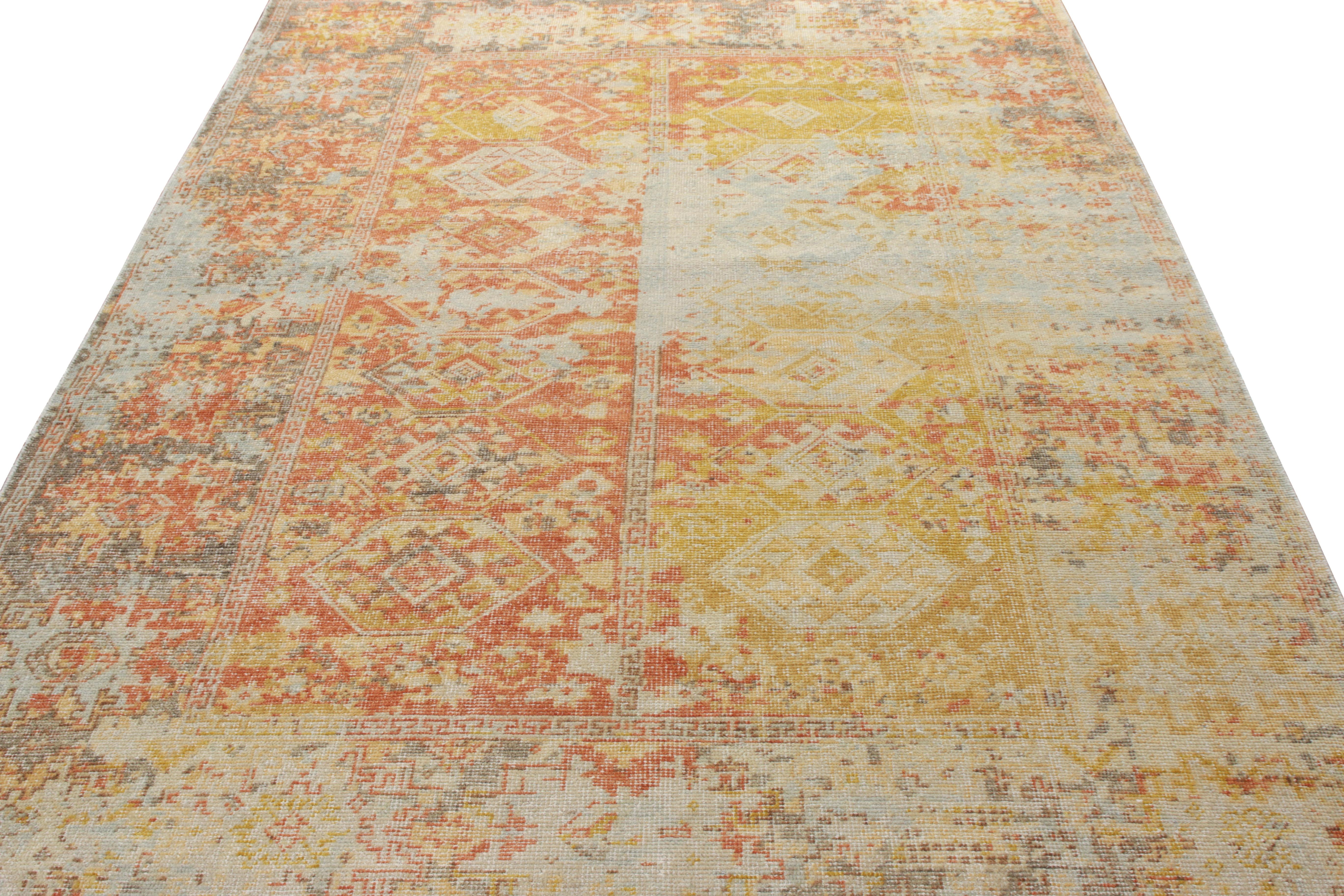 Created with a unique blend of yarn, Rug & Kilim presents this classic-inspired custom rug design from its Homage Collection. Exemplified in this 6x9 edition, the rug features a geometric pattern in a distinctive colour combination of orange,