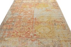 Rug & Kilim’s Distressed Style Custom Rug in Orange, Grey, Yellow Geometric