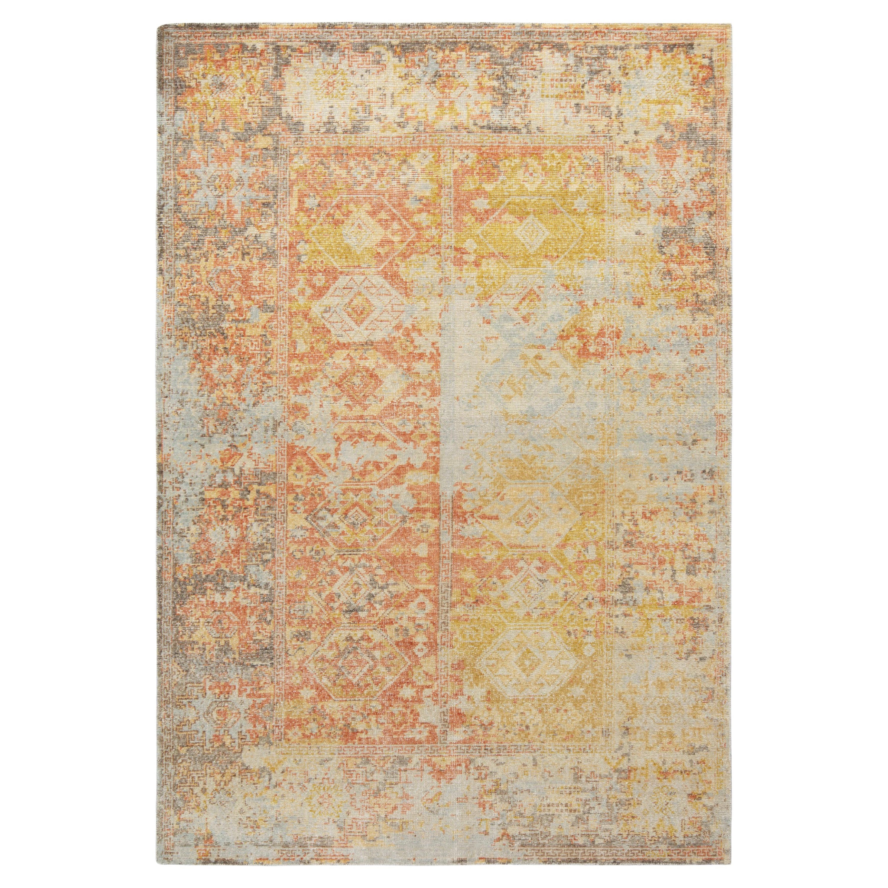 Tapis personnalisé Distressed Style de Rug & Kilim en orange, gris et jaune géométrique