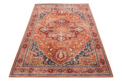 Rug & Kilim’s Distressed Style Custom Rug in Orange, Red Medallion Pattern