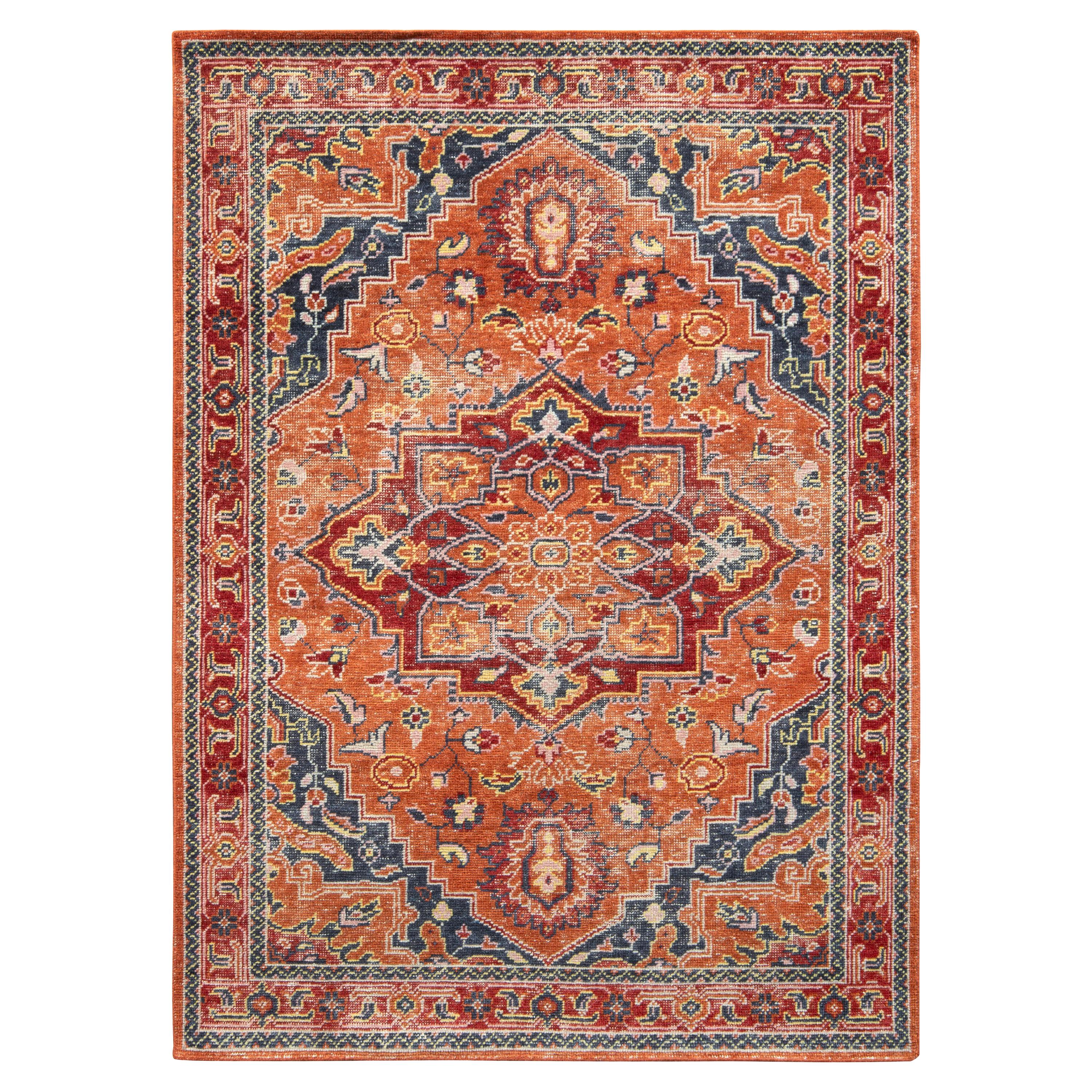 Alfombra personalizada estilo envejecido de Rug & Kilim en naranja, dibujo de medallón rojo en venta