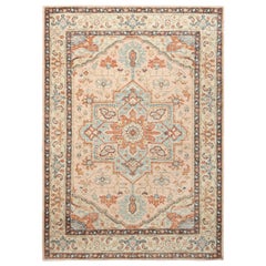 Tapis & Kilims - Tapis personnalisé de style vieilli en rose avec motif de médaillon bleu