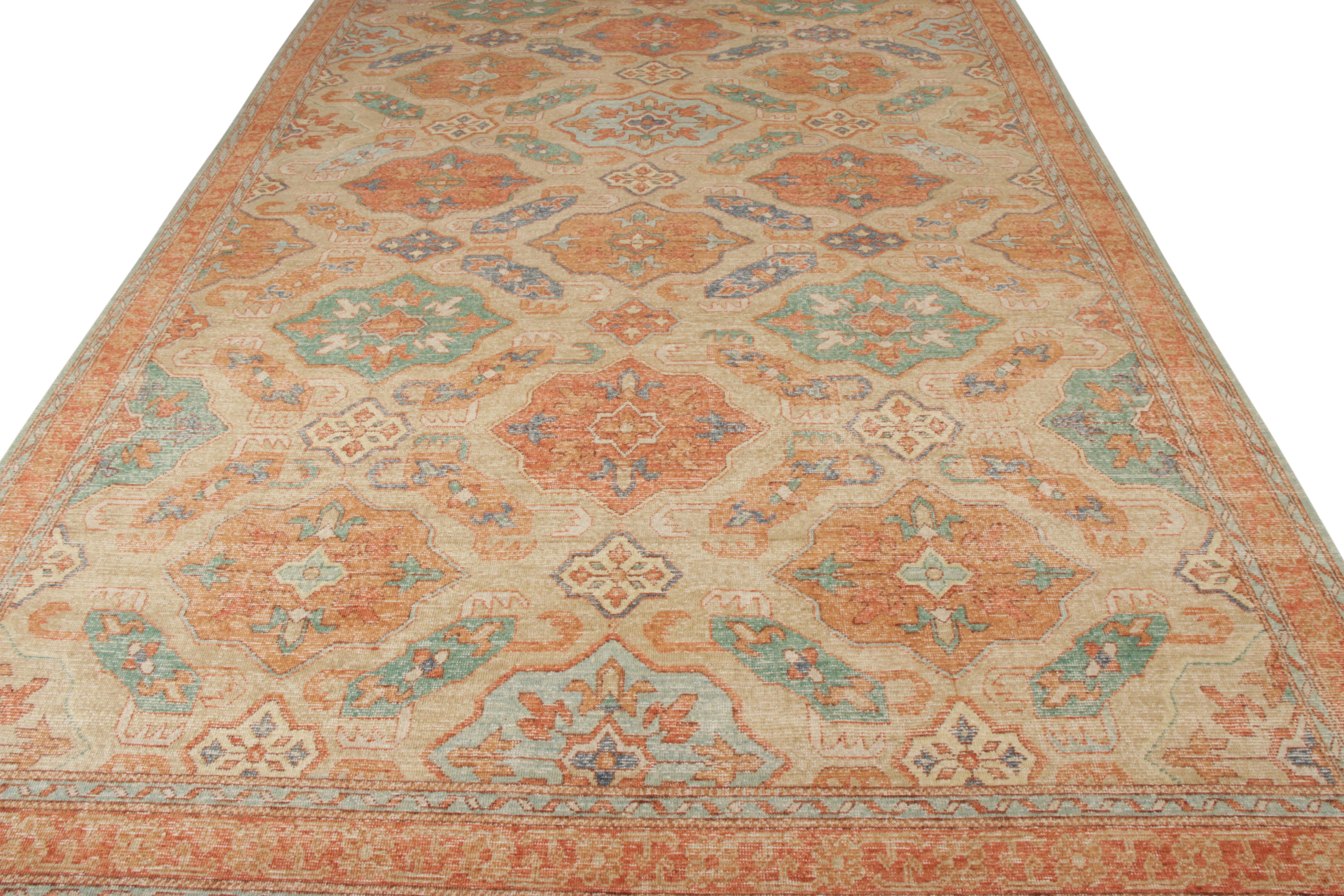 A rich hand knotted wool custom rug design from the classic selections in Rug & Kilim’s Homage Collection. Exemplified in this 10x14 edition, the low-sheared distressed pile style unique to this line plays beautifully with an elaborate transitional