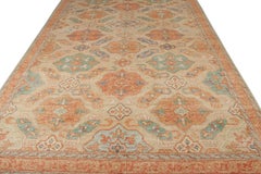 Rug & Kilim’s Distressed Style Custom Rug in Red, Beige-Brown Geometric Pattern
