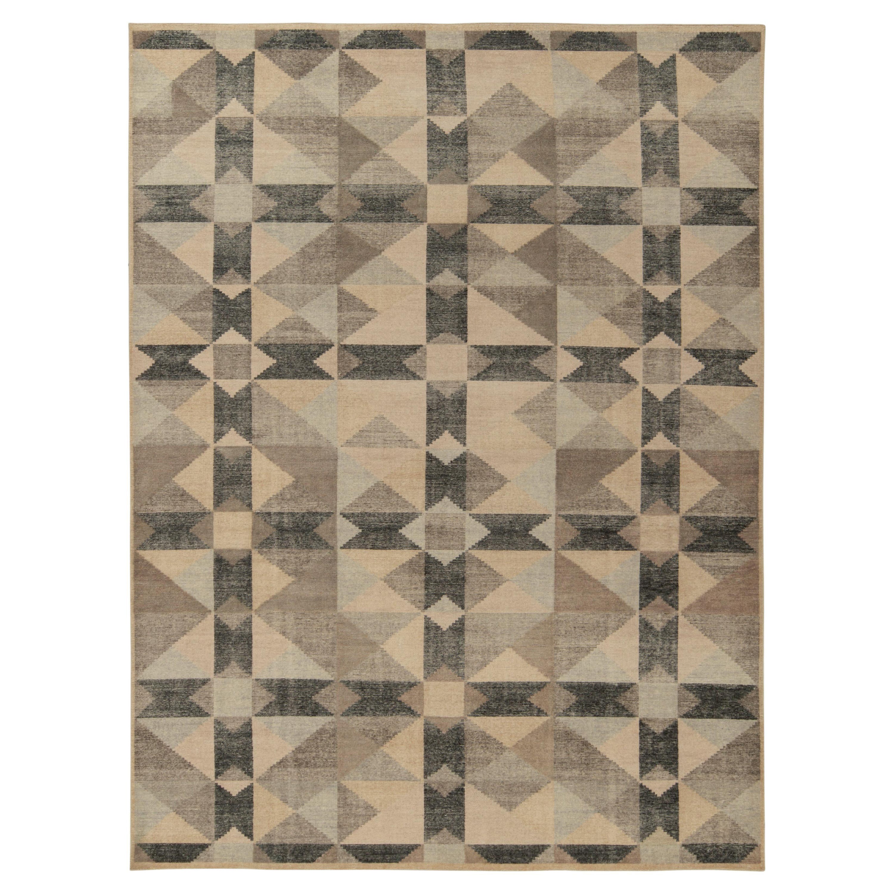 Rug & Kilim - Tappeto Deco in stile Distressed in beige-marrone, motivo geometrico nero in vendita