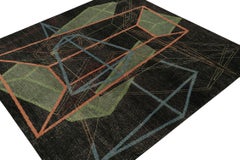 Rug & Kilim’s Distressed Style Deco Rug in Black with Colorful Geometric Pattern
