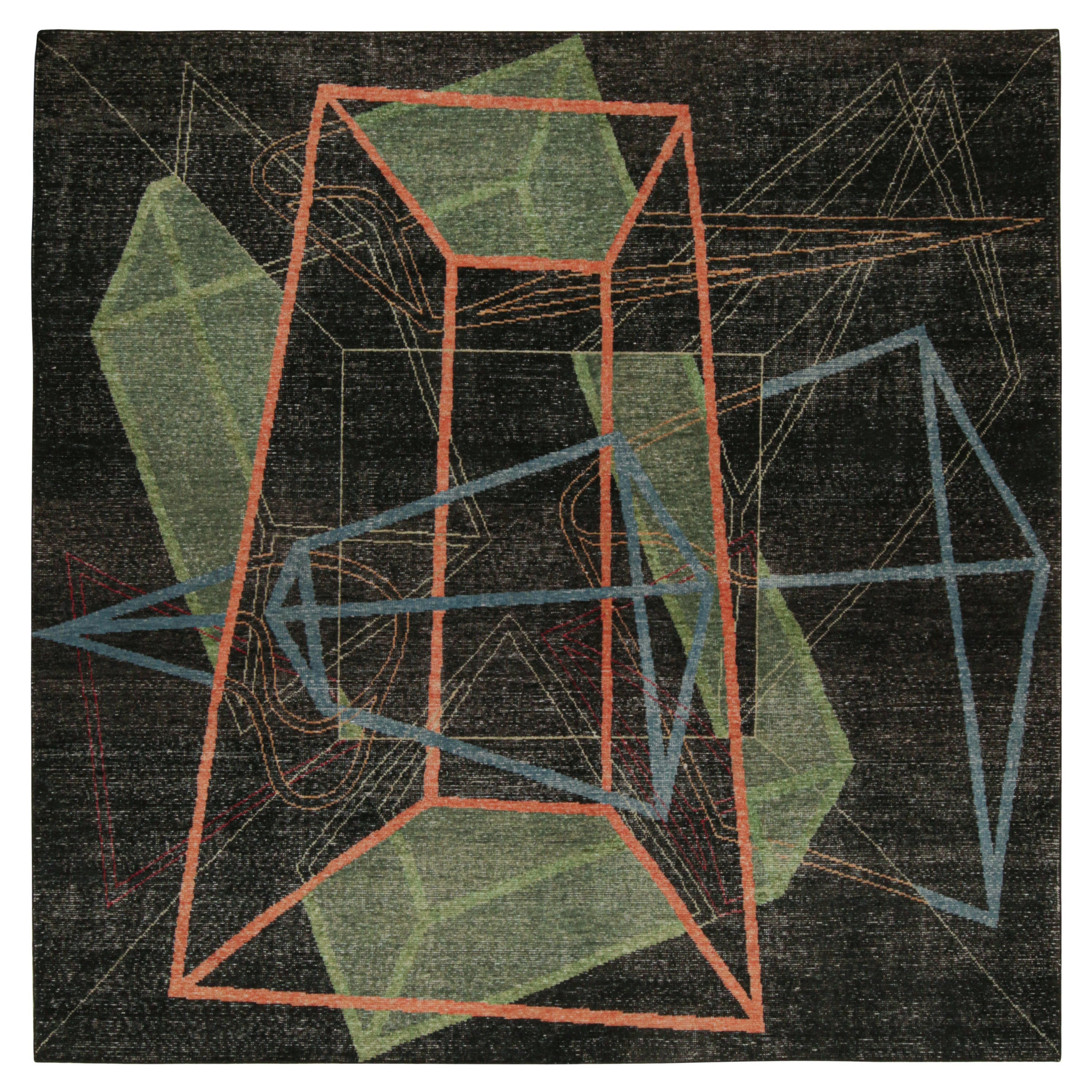 Rug & Kilim's Distressed Style Deco Rug in Schwarz mit buntem geometrischem Muster