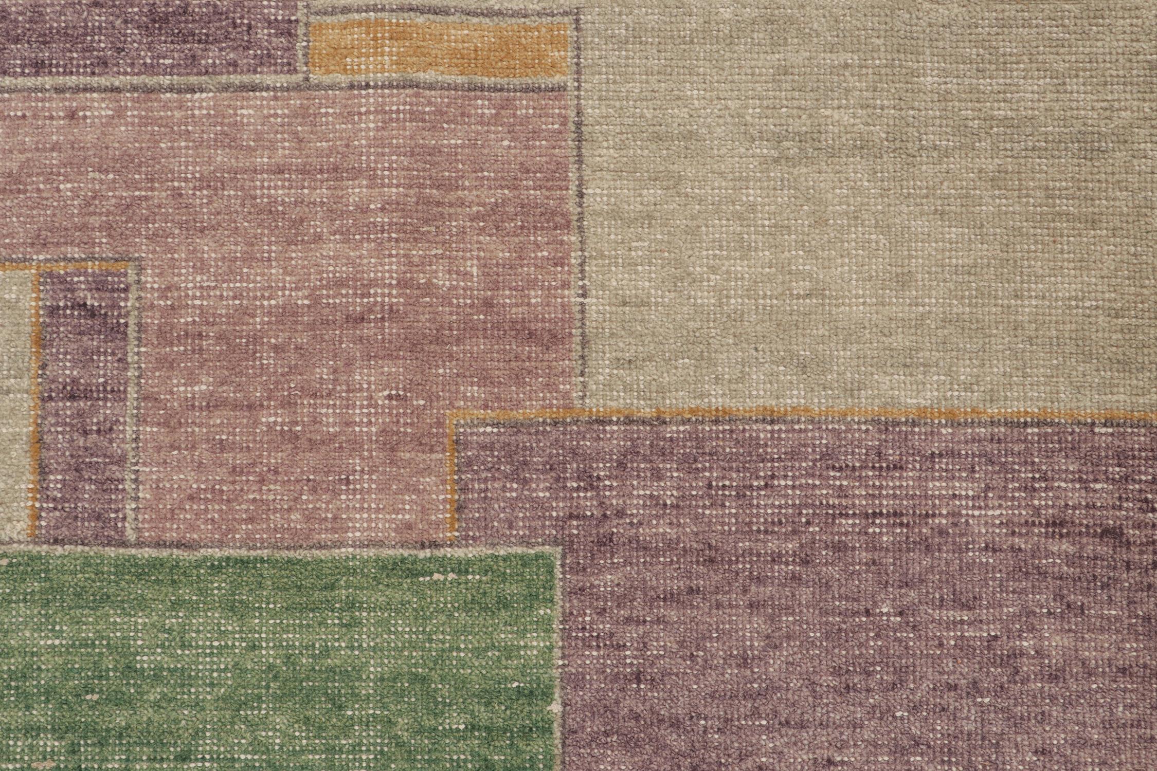 Rug & Kilim’s Distressed Style Deco Rug in Purple and Green Geometric Pattern In New Condition For Sale In Long Island City, NY