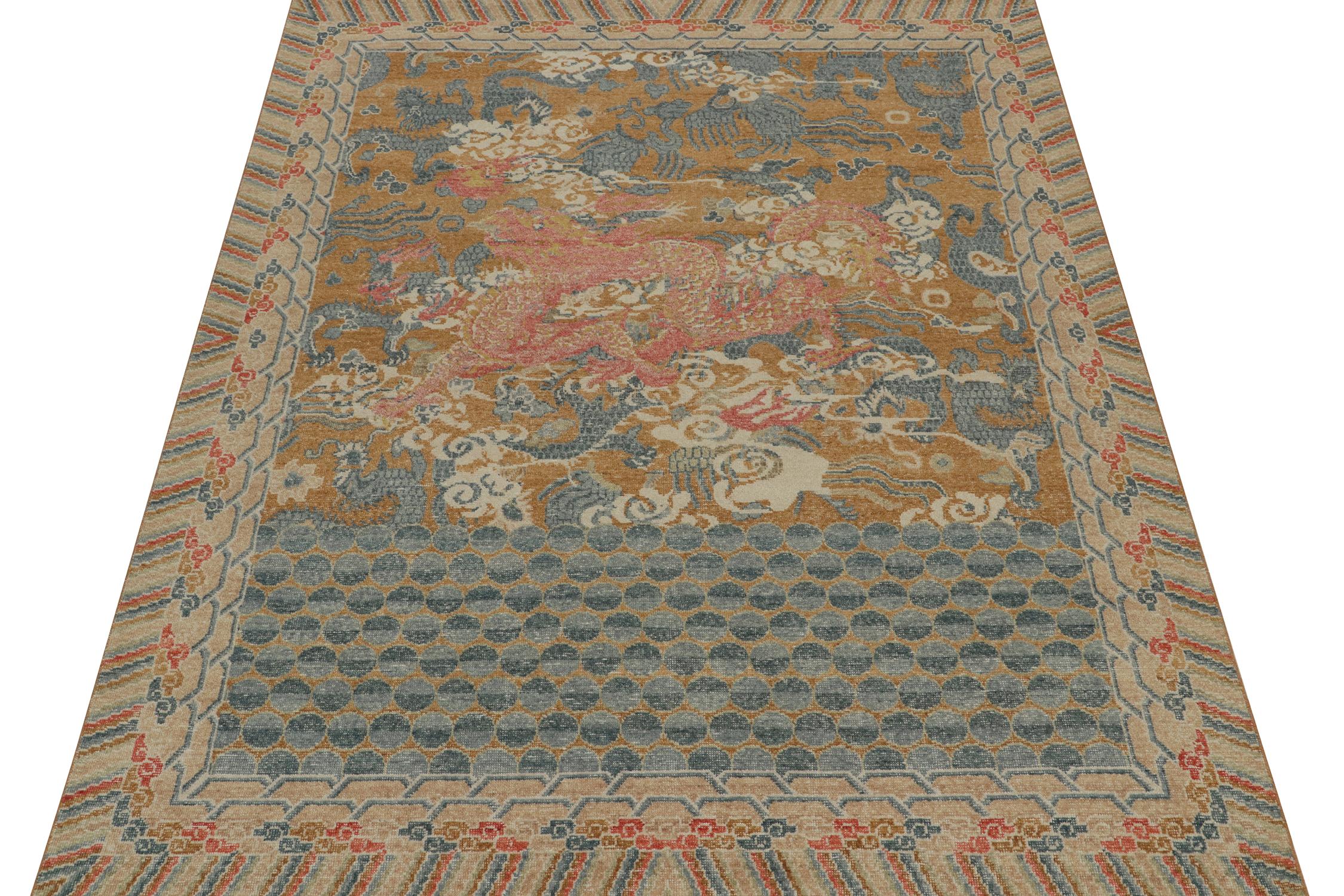 This 8x10 rug is a bold new addition to Rug & Kilim’s Homage Collection. Hand-knotted in wool, its design recaptures antique dragon rugs in a contemporary take on distressed texture. 

Further on the Design:

This particular design draws on