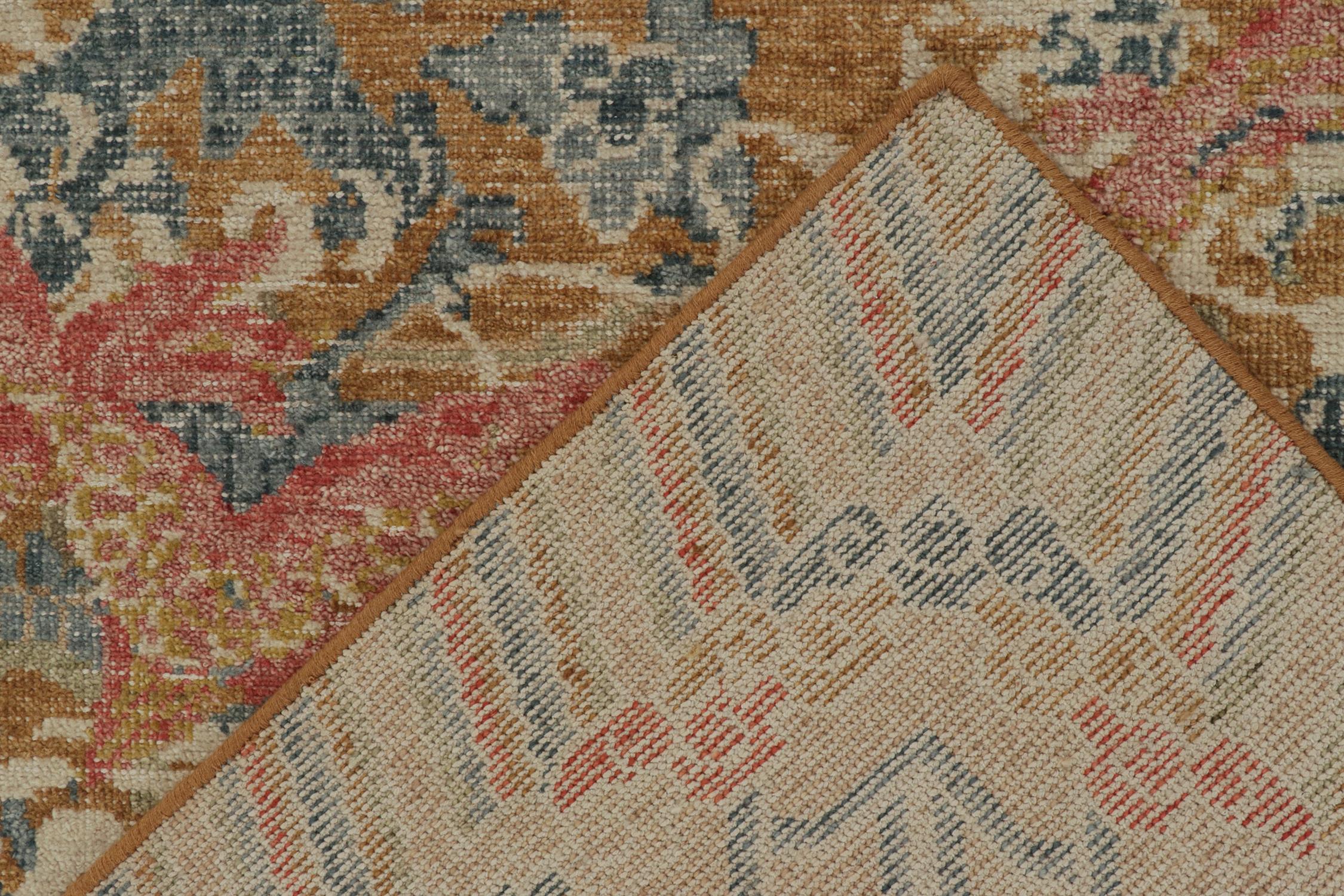 Wool Rug & Kilim’s Distressed Style Dragon Rug in Ochre, Blue and Red Pictorial For Sale