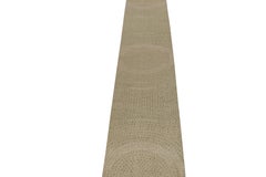 Rug & Kilim’s Distressed Style Extra-Long Runner in Beige with Green Dot Pattern