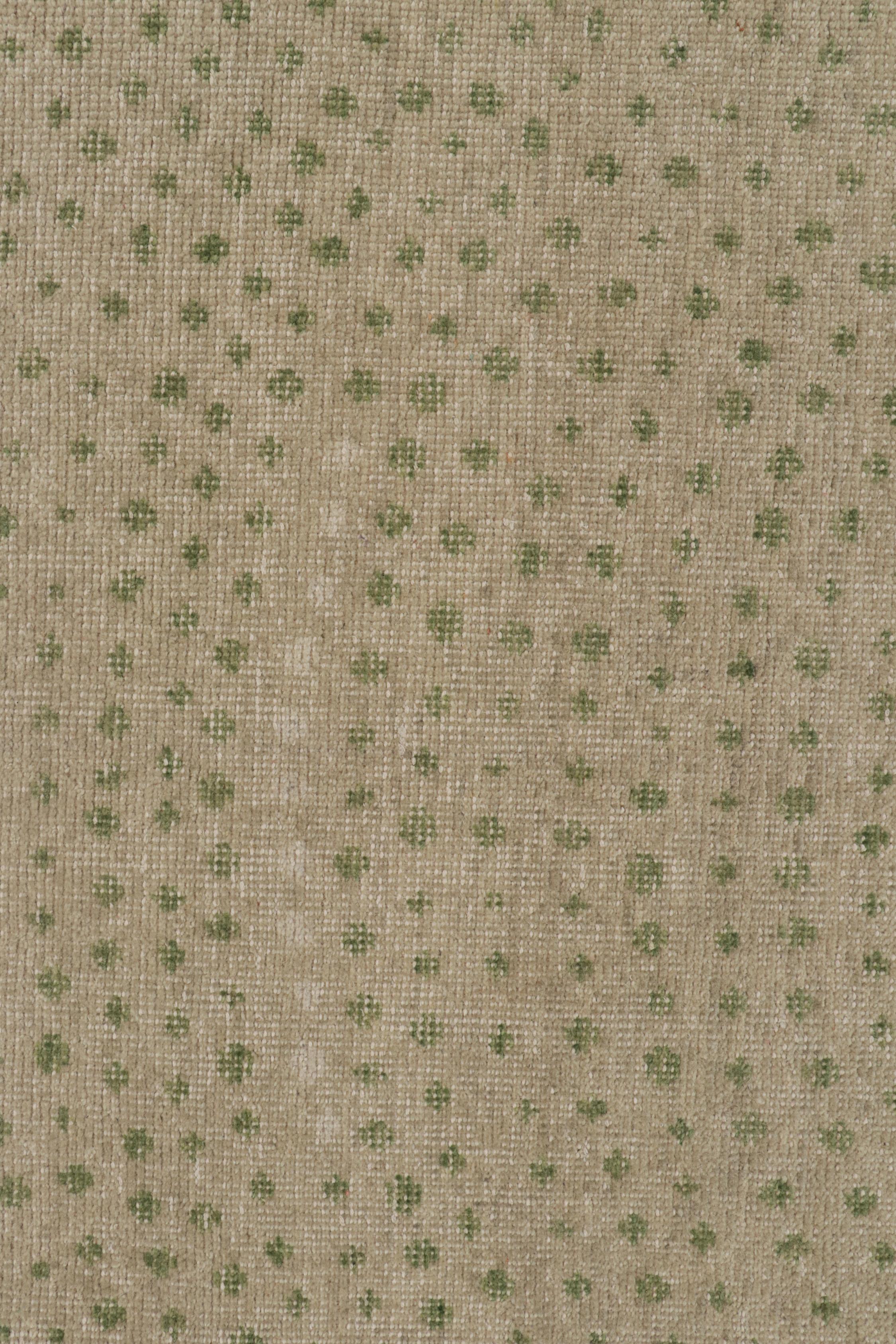 Rug & Kilim’s Distressed Style Extra-Long Runner in Beige with Green Dot Pattern In New Condition For Sale In Long Island City, NY