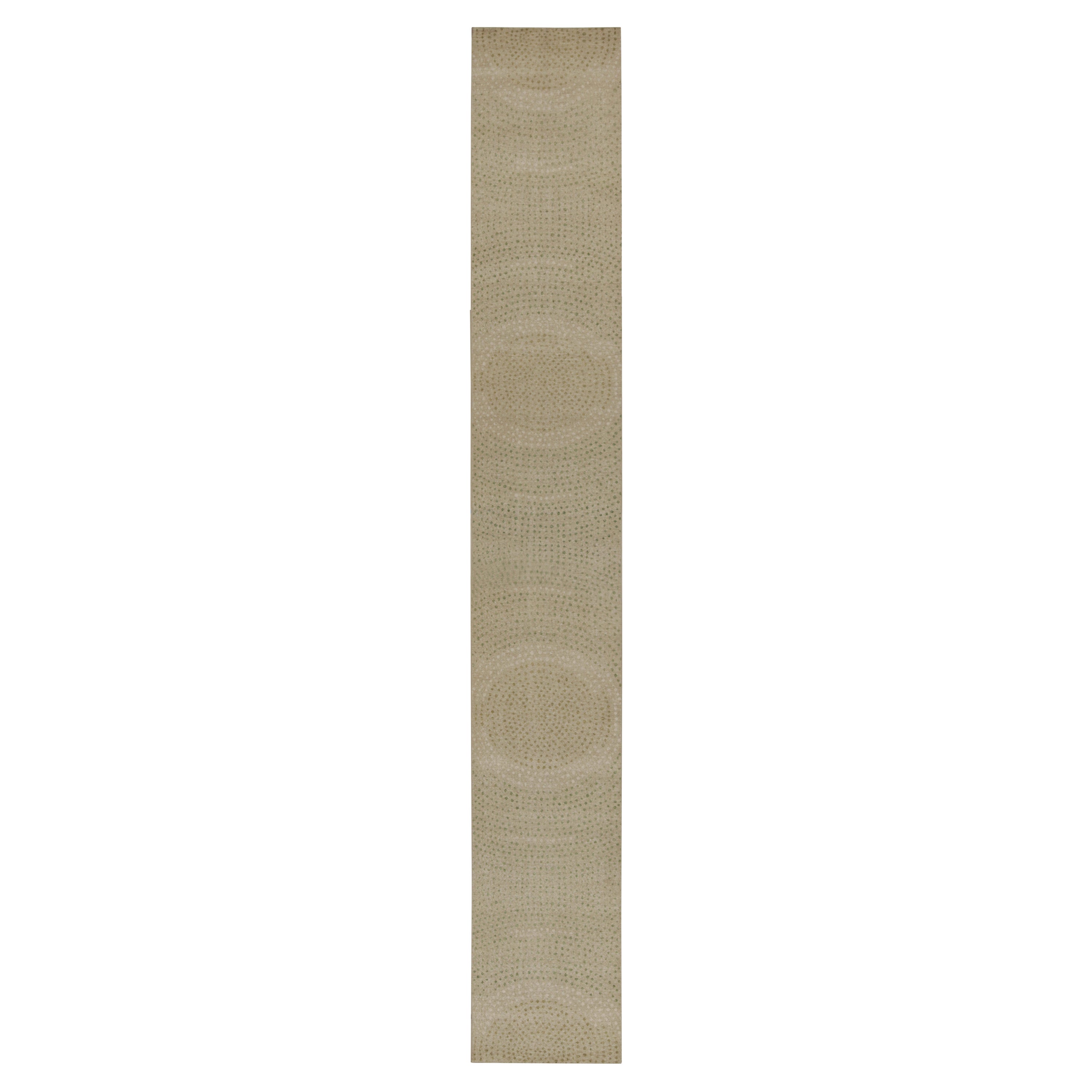 Rug & Kilim’s Distressed Style Extra-Long Runner in Beige with Green Dot Pattern For Sale