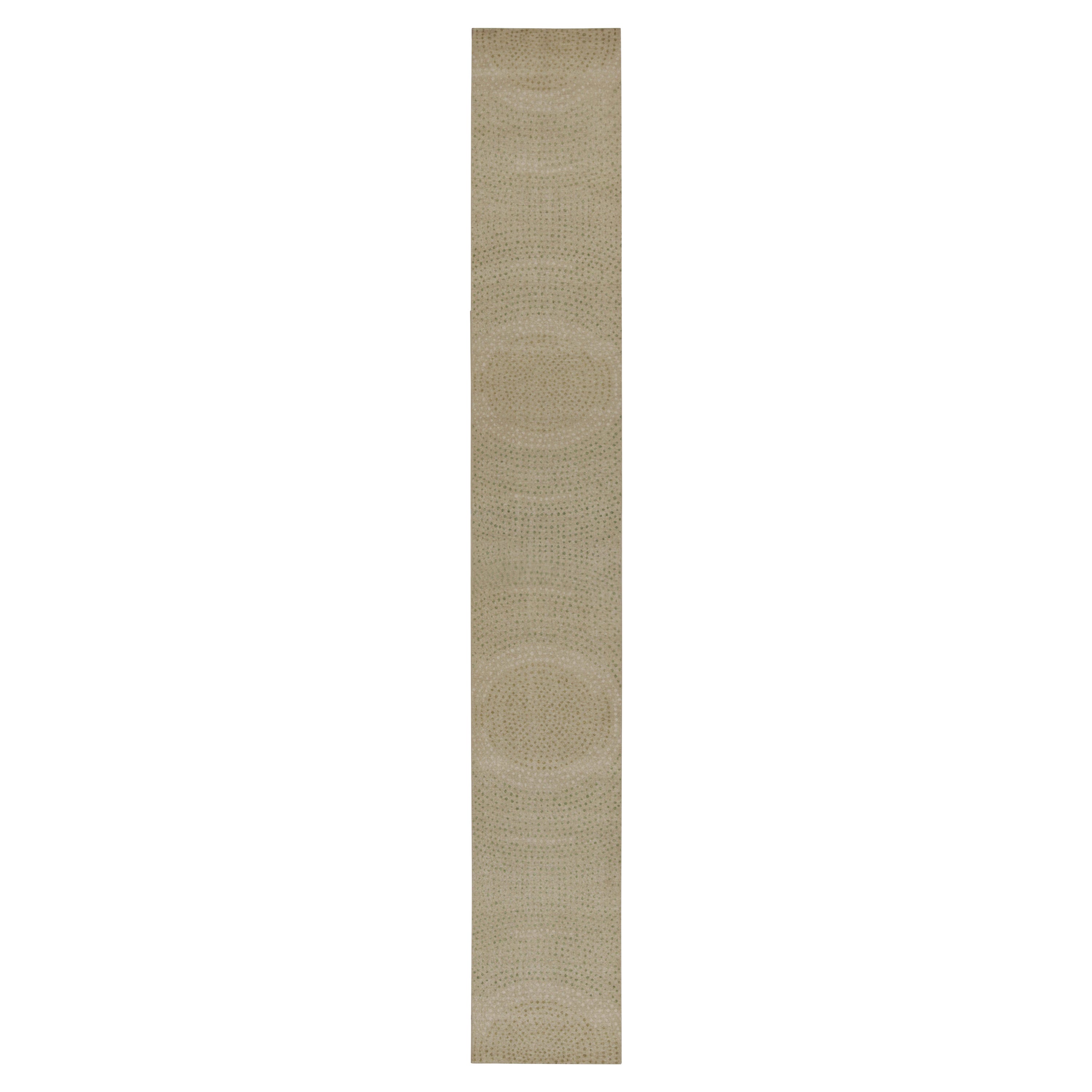 Rug & Kilim’s Distressed Style Extra-Long Runner in Beige with Green Dot Pattern