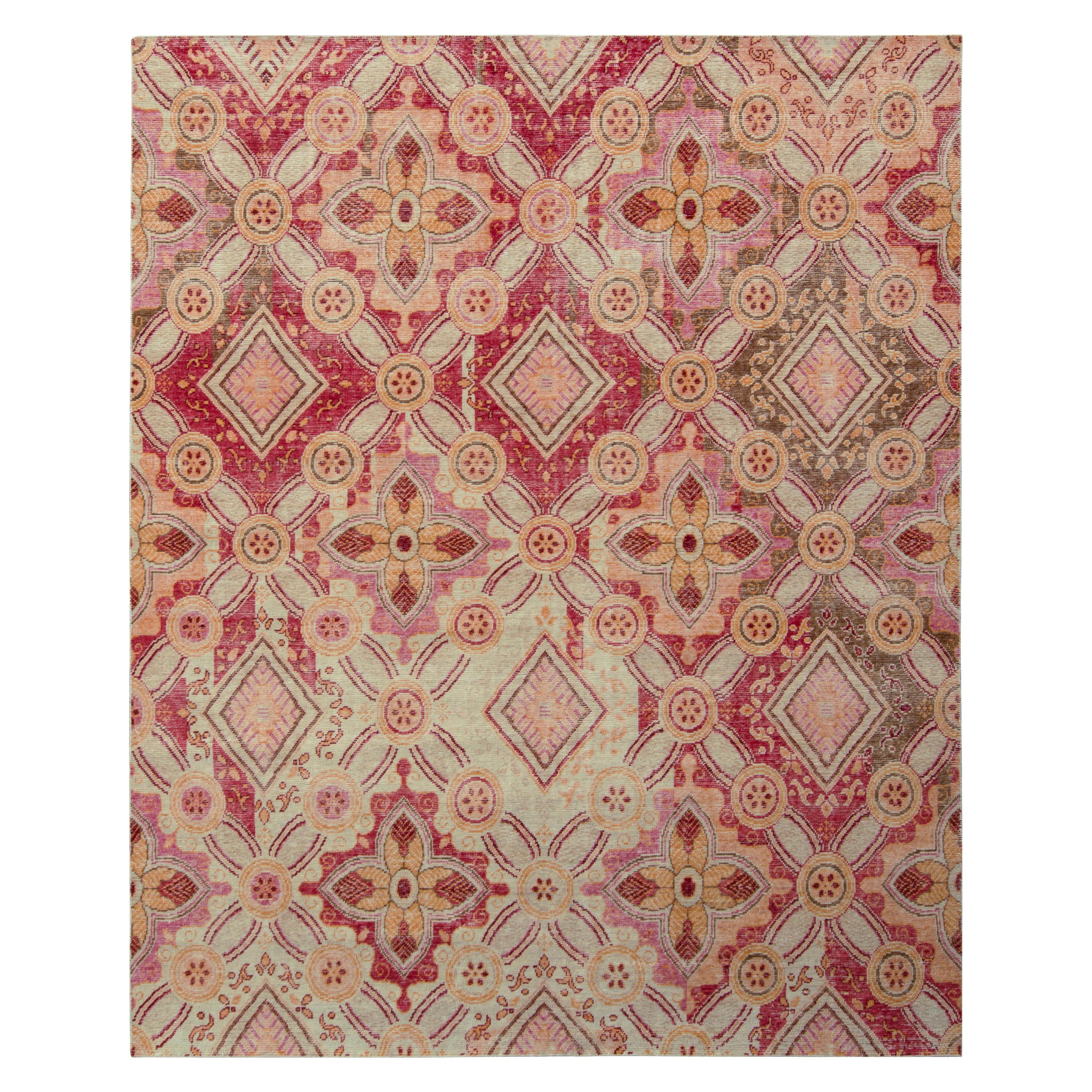 Rug & Kilim’s Distressed Style Floral Rug in Red and Pink Classic Floral Pattern For Sale